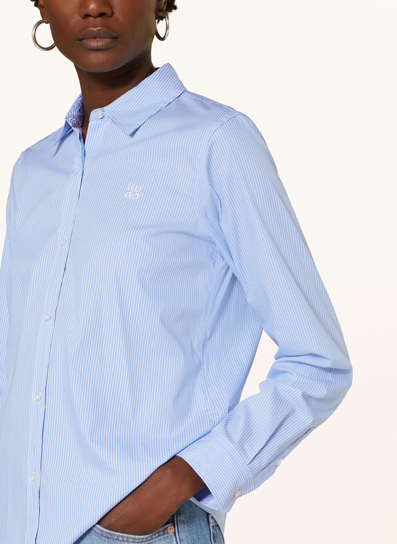 HUGO Shirt blouse THE ESSENTIAL, Color: LIGHT BLUE/ WHITE (Image 4)