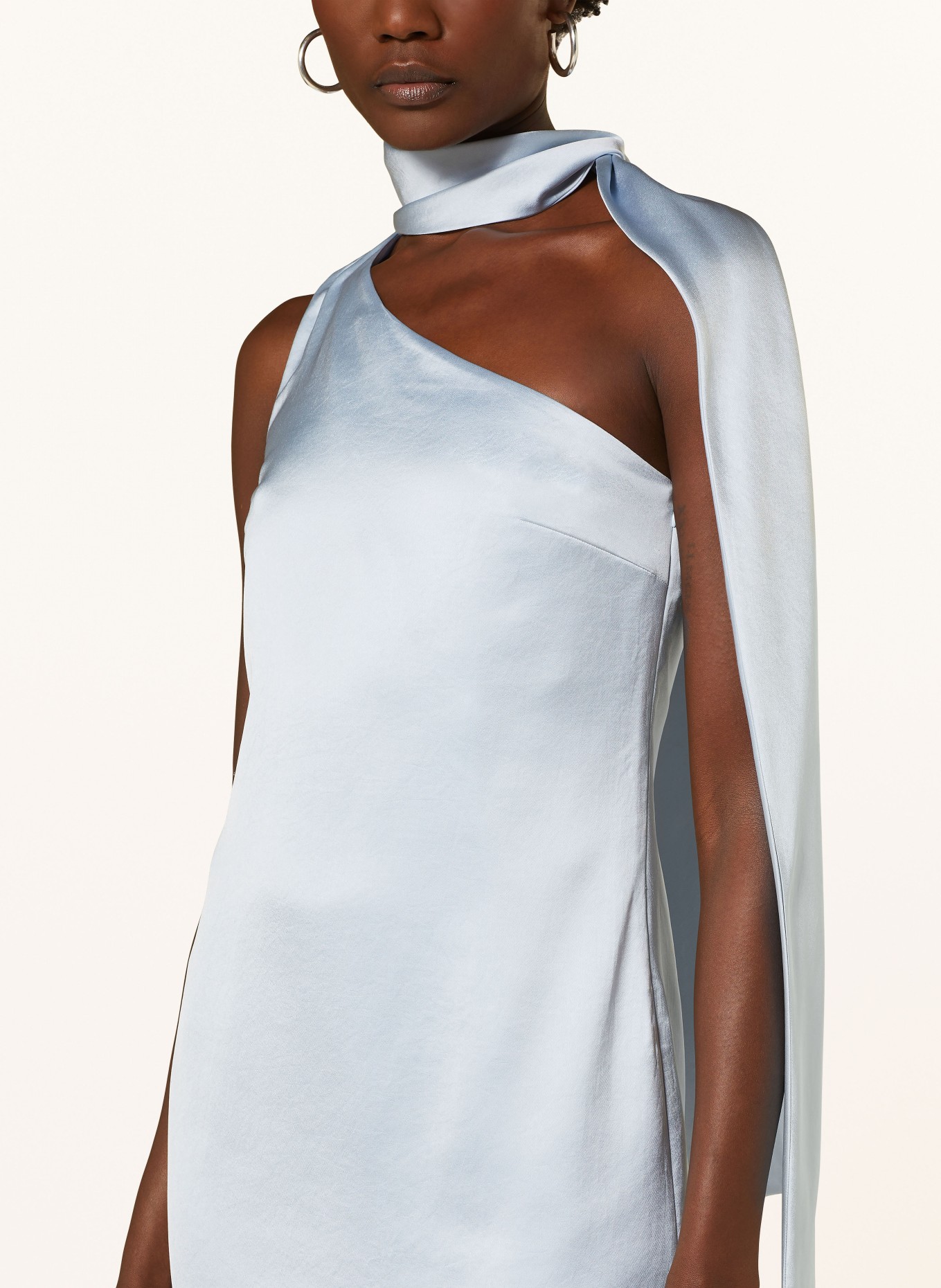 HUGO One-Shoulder-Kleid KALIYA aus Satin, Farbe: HELLBLAU (Bild 4)