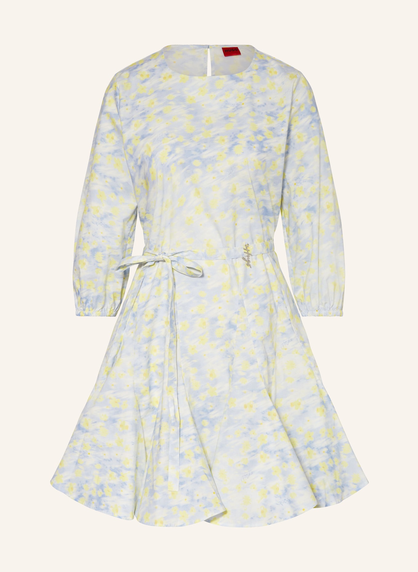 HUGO Dress KAROMALLA with 3/4 sleeves, Color: NEON YELLOW/ LIGHT BLUE/ CREAM (Image 1)