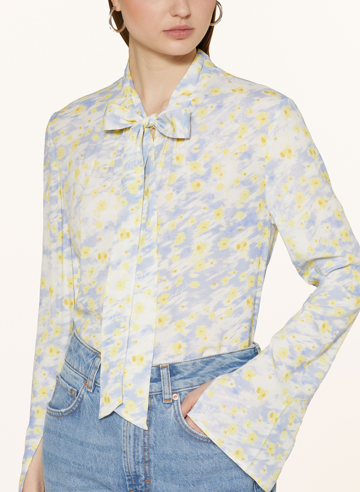 HUGO Bow-tie blouse CINONI, Color: LIGHT BLUE/ LIGHT YELLOW/ CREAM (Image 4)