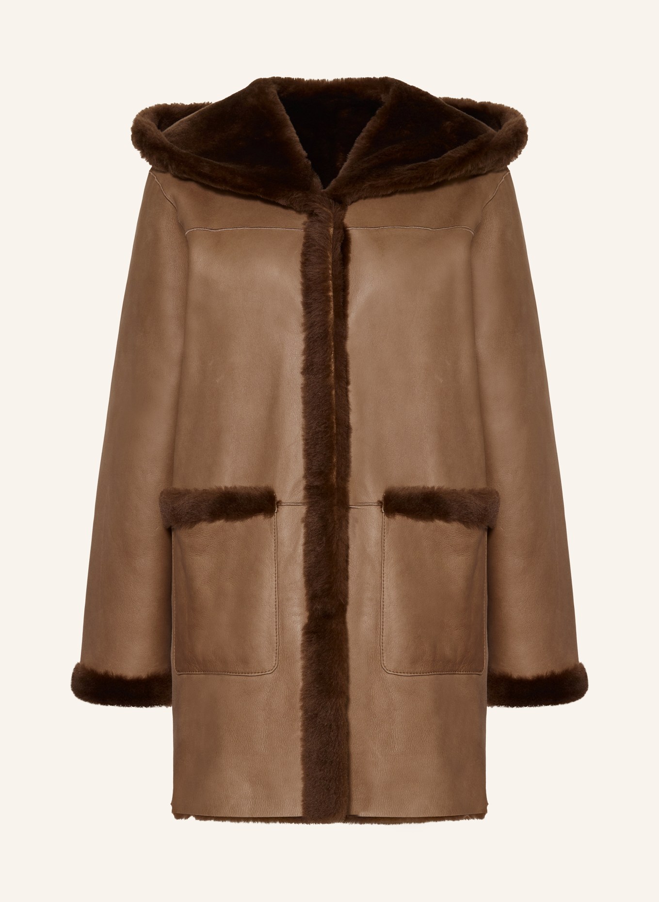 MRS & HUGS Oboustranný kabát z jehněčí kožešiny, Barva: HNĚDÁ (Obrázek 1)