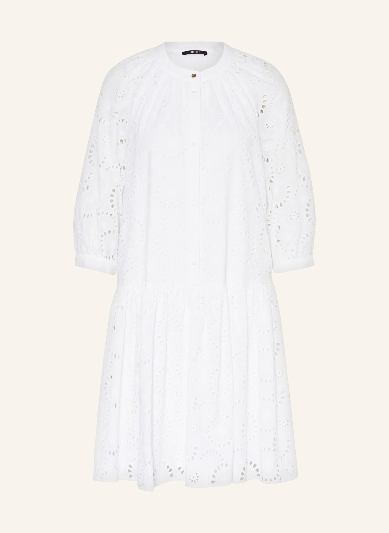 JOOP! Dress with 3/4 sleeves in broderie anglaise, Color: WHITE (Image 1)
