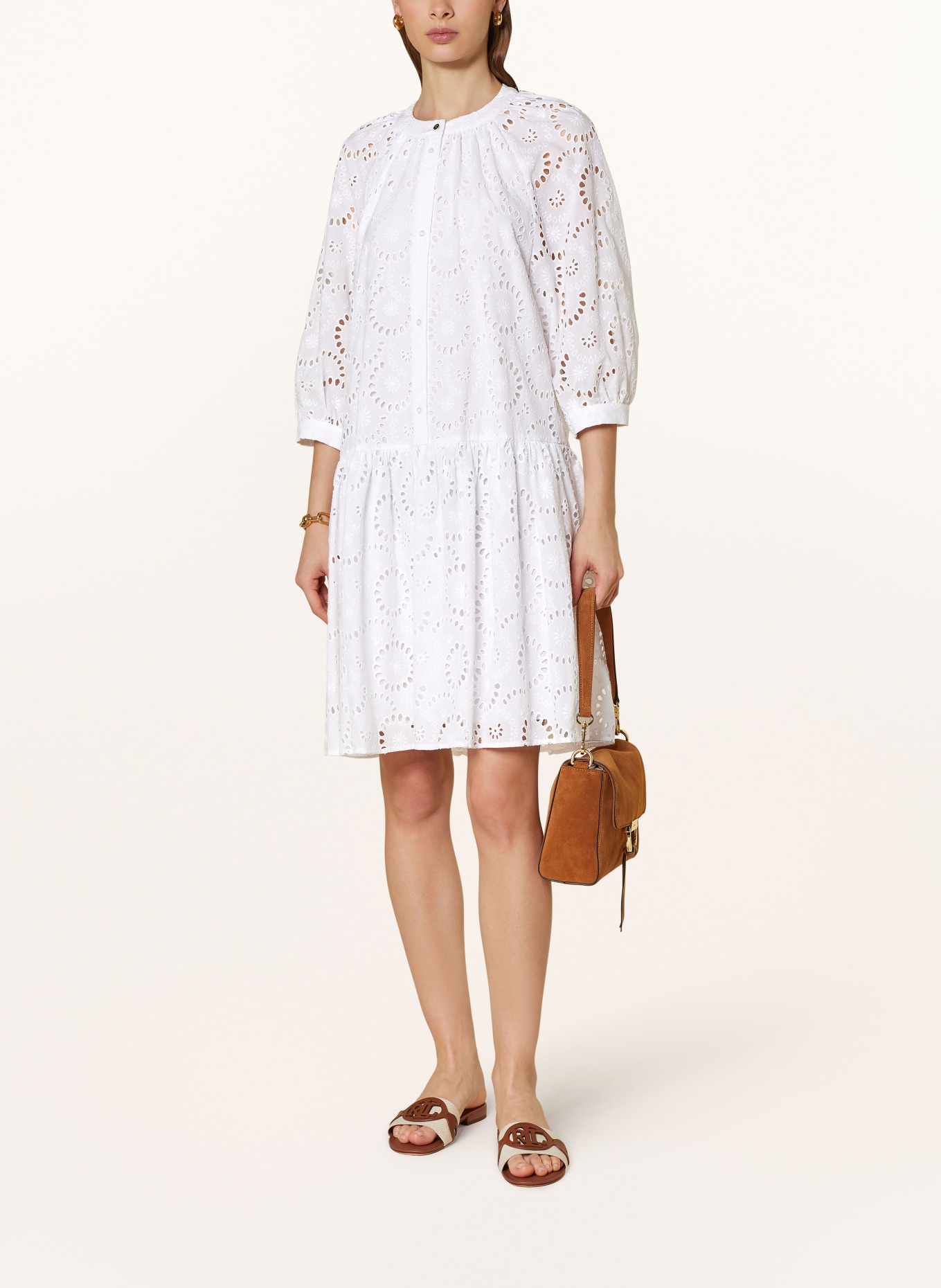 JOOP! Dress with 3/4 sleeves in broderie anglaise, Color: WHITE (Image 2)