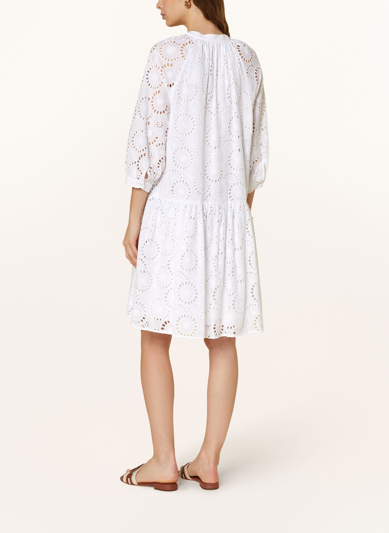 JOOP! Dress with 3/4 sleeves in broderie anglaise, Color: WHITE (Image 3)