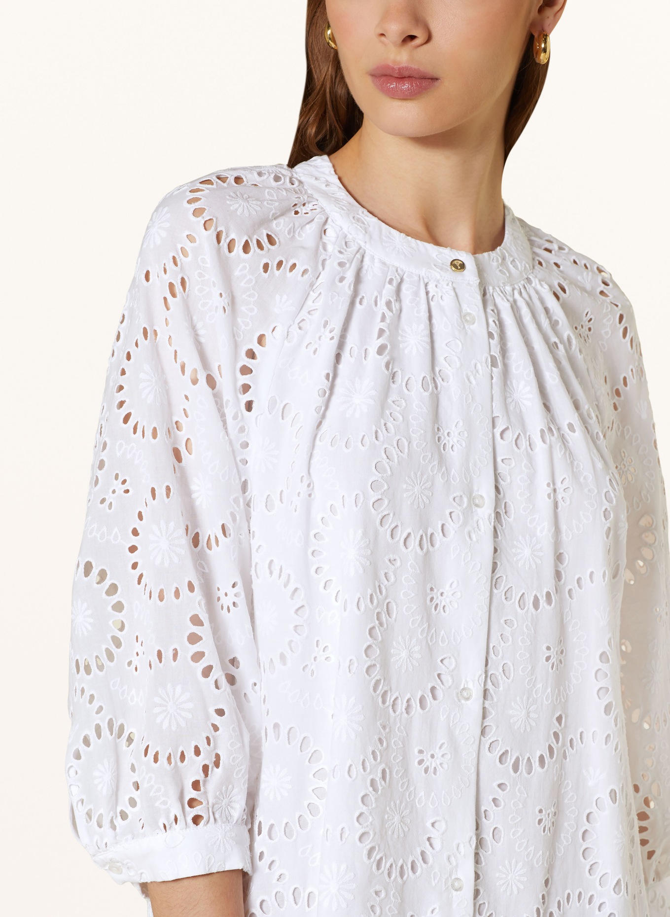JOOP! Dress with 3/4 sleeves in broderie anglaise, Color: WHITE (Image 4)