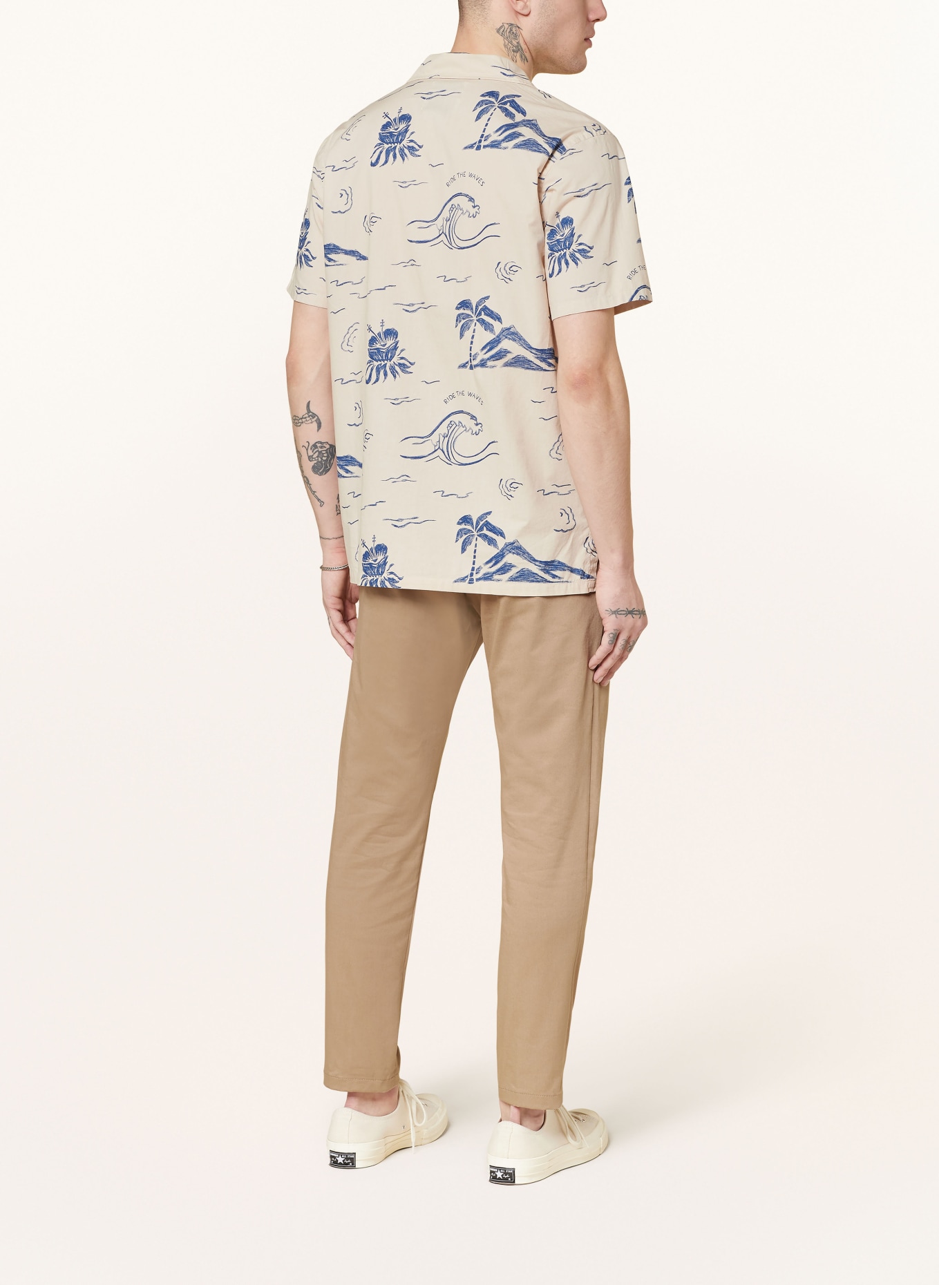 Nudie Jeans Kurzarm-Hemd ARVID, Farbe: ECRU/ BLAU (Bild 3)