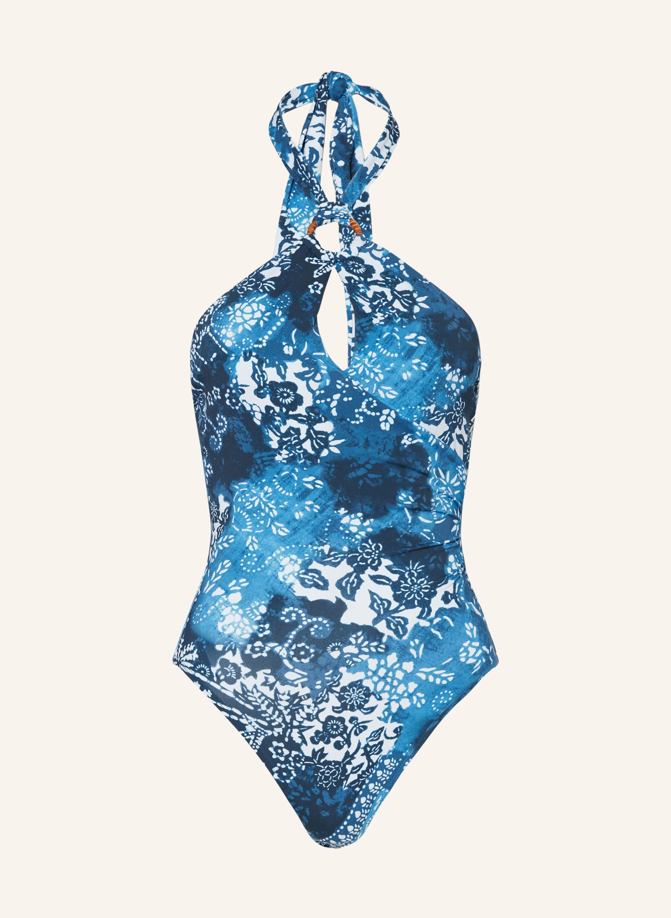 LAUREN RALPH LAUREN Halter neck swimsuit, Color: BLUE/ BLUE GRAY/ WHITE (Image 1)