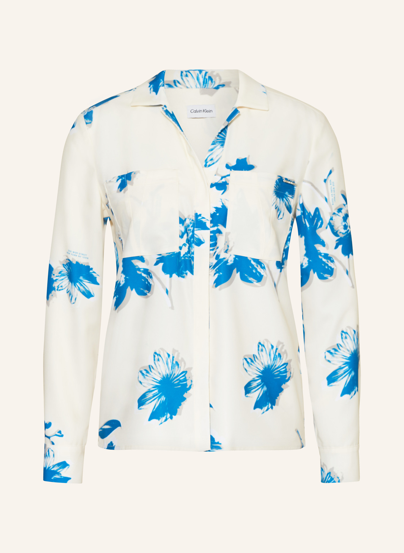 Calvin Klein Satin shirt blouse, Color: ECRU/ BLUE/ LIGHT GRAY (Image 1)
