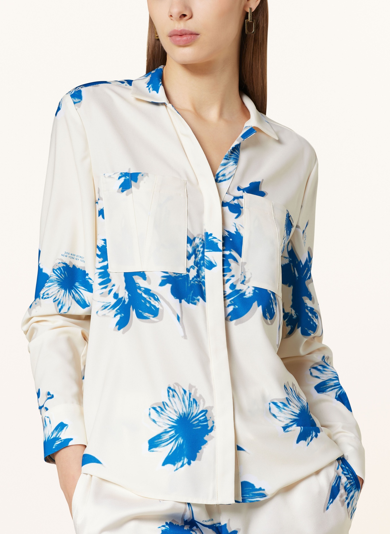Calvin Klein Satin shirt blouse, Color: ECRU/ BLUE/ LIGHT GRAY (Image 4)
