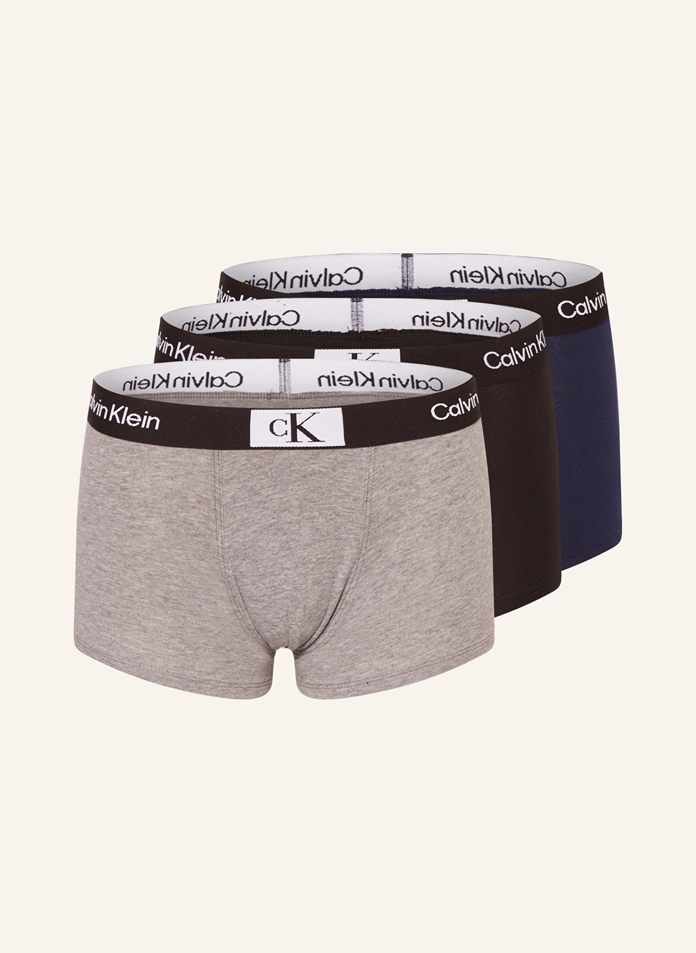 Calvin Klein Boxerky TRUNK, 3 kusy v balení, Barva: TMAVĚ MODRÁ/ ŠEDÁ/ ČERNÁ (Obrázek 1)