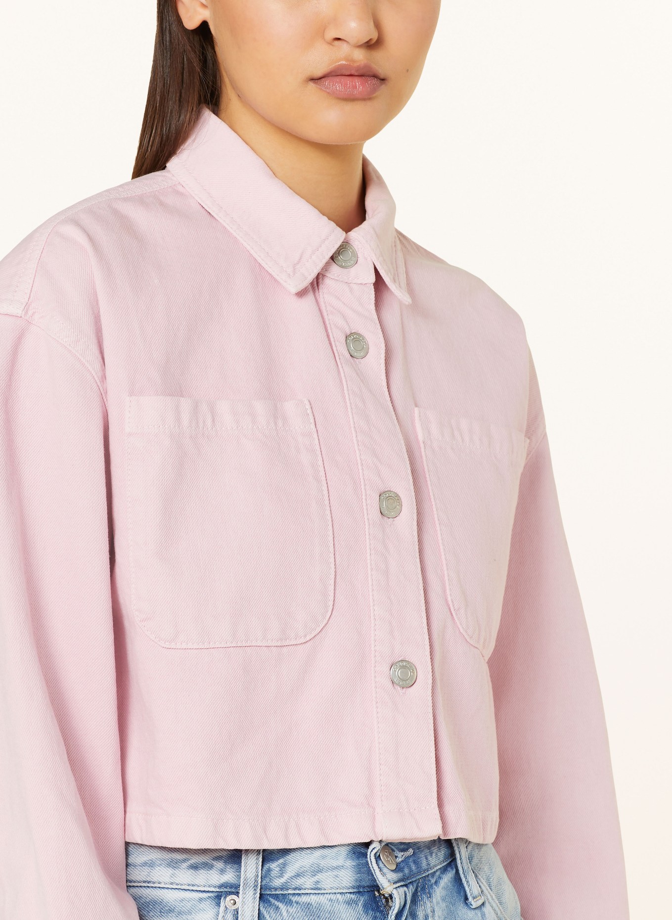 COLOURFUL REBEL Cropped denim jacket OLLE, Color: LIGHT PINK (Image 4)