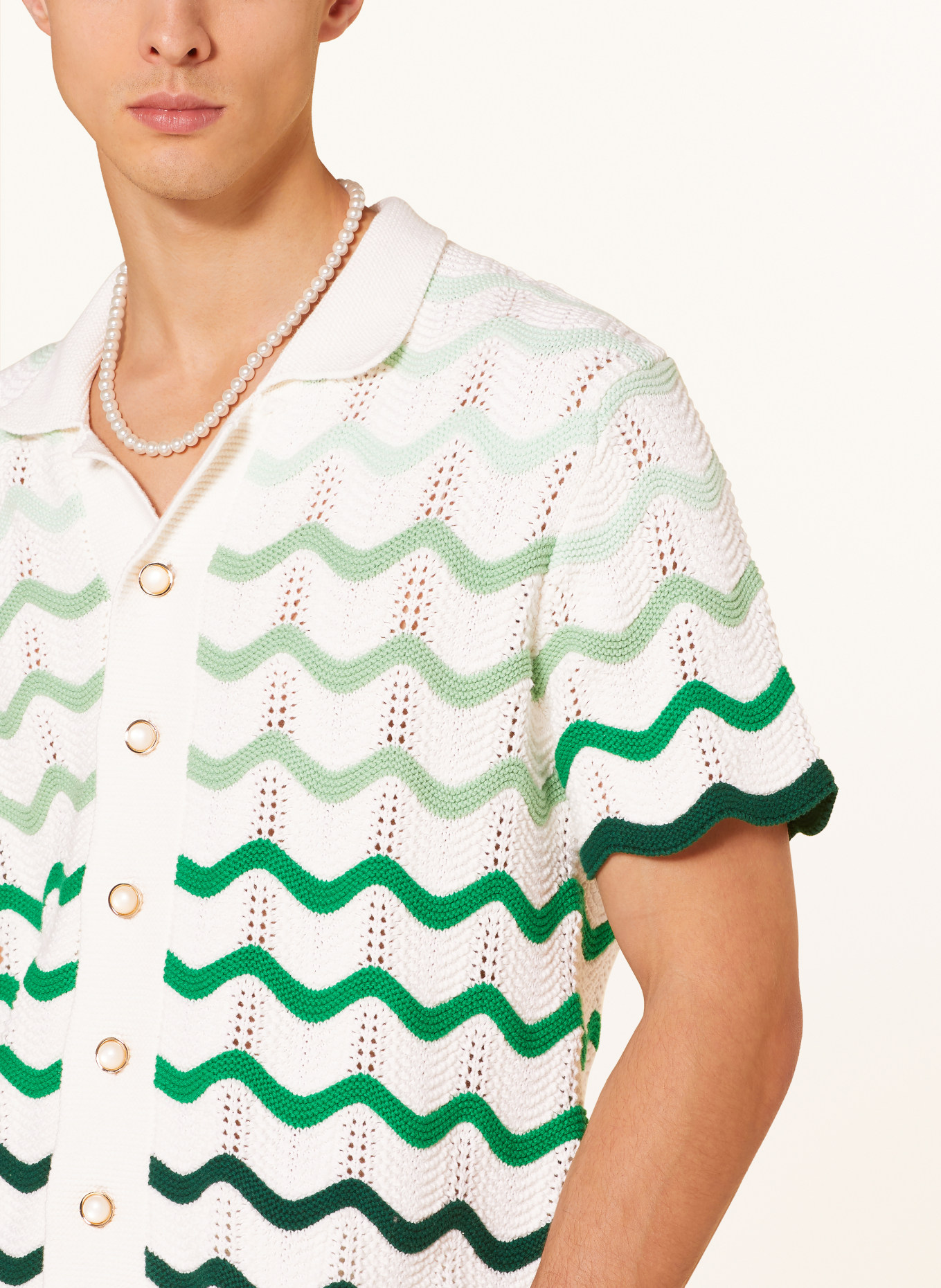 Casablanca Resort shirt comfort fit in knitted fabric, Color: GREEN/ LIGHT GREEN/ CREAM (Image 4)