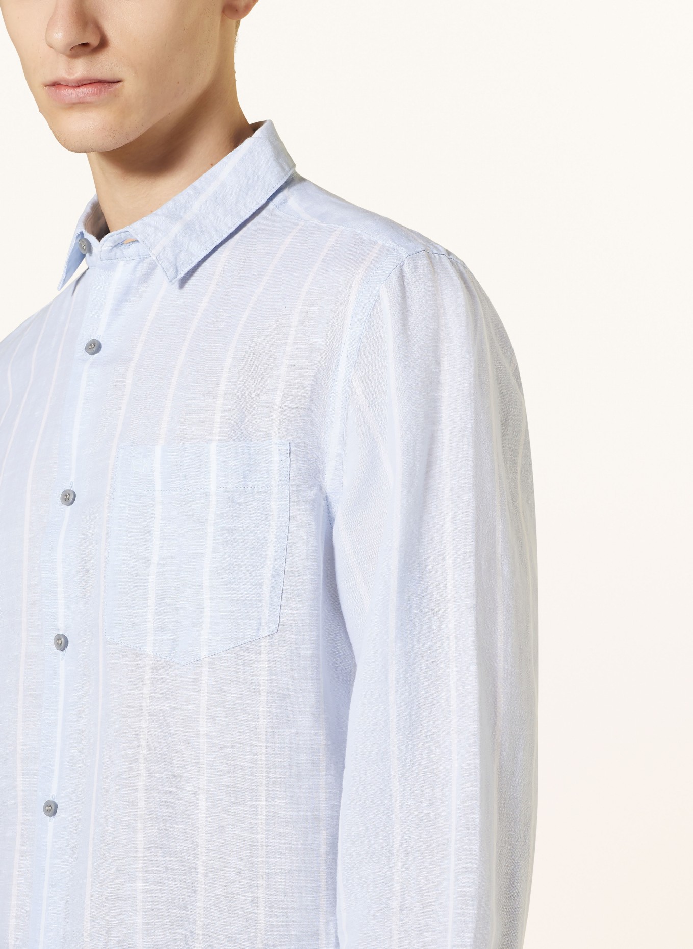 Calvin Klein Shirt regular fit with linen, Color: LIGHT BLUE/ WHITE (Image 4)