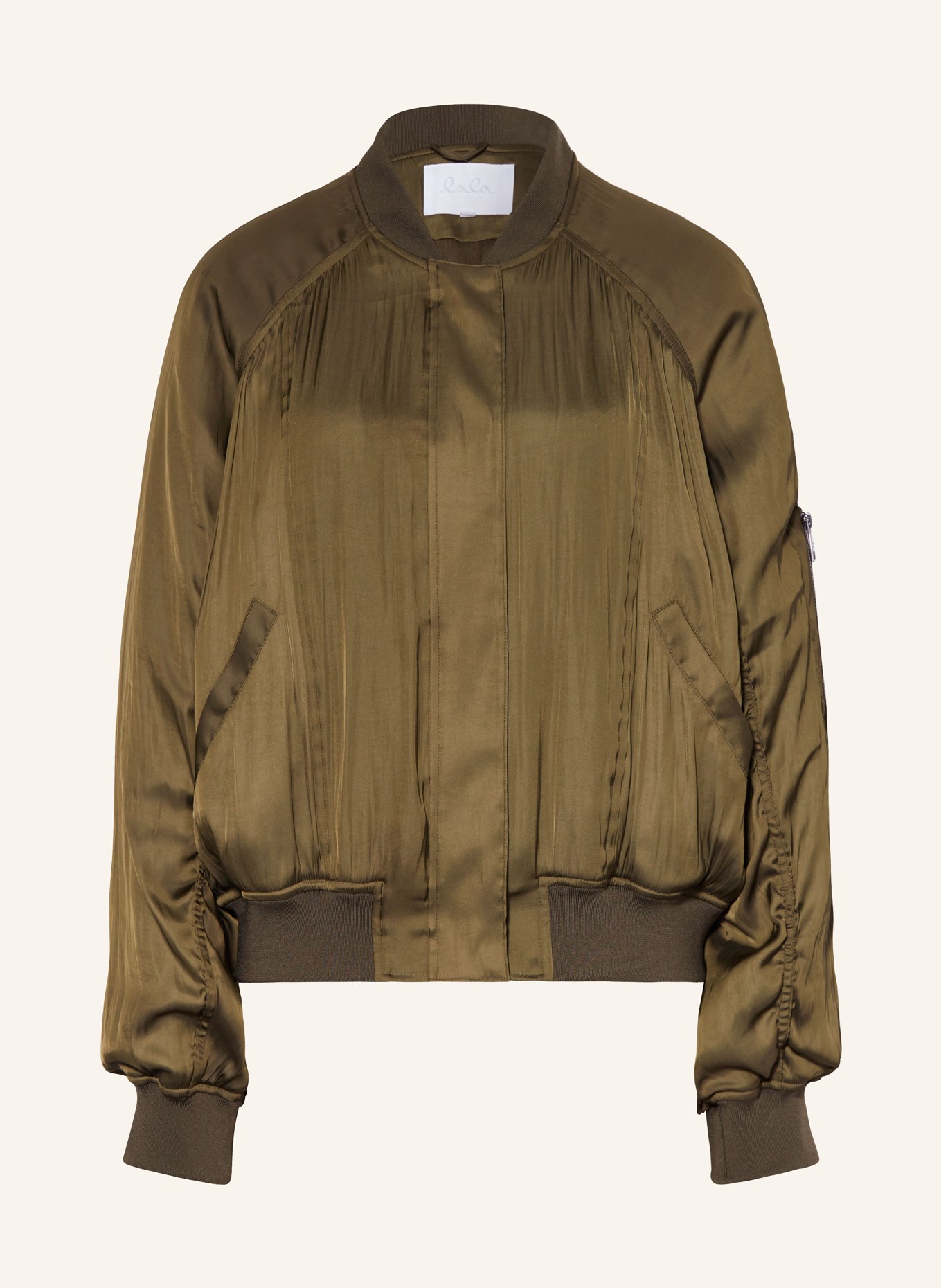 Lala Berlin Satin bomber jacket JORDIN, Color: OLIVE (Image 1)