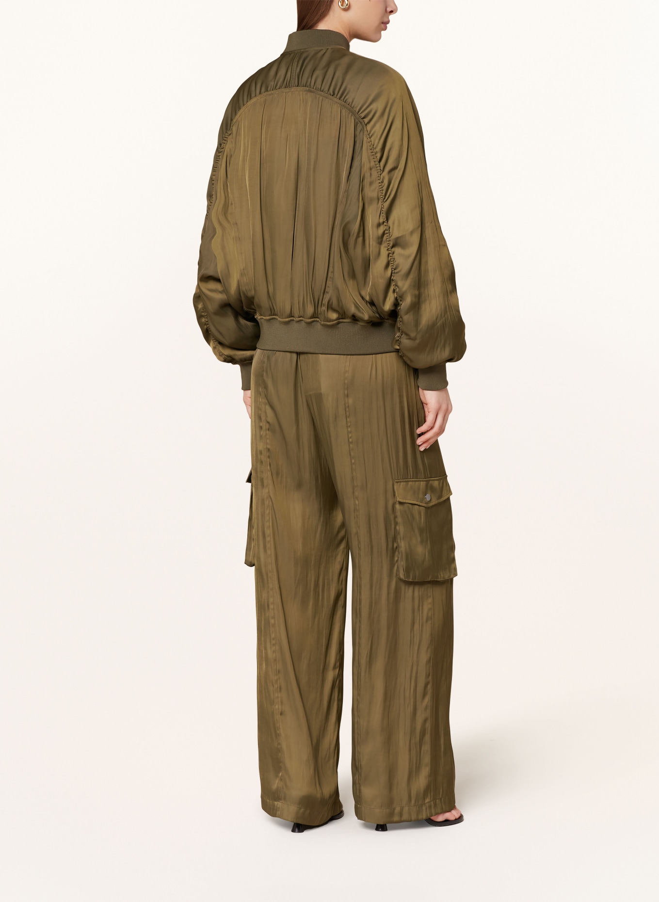 Lala Berlin Satin bomber jacket JORDIN, Color: OLIVE (Image 3)