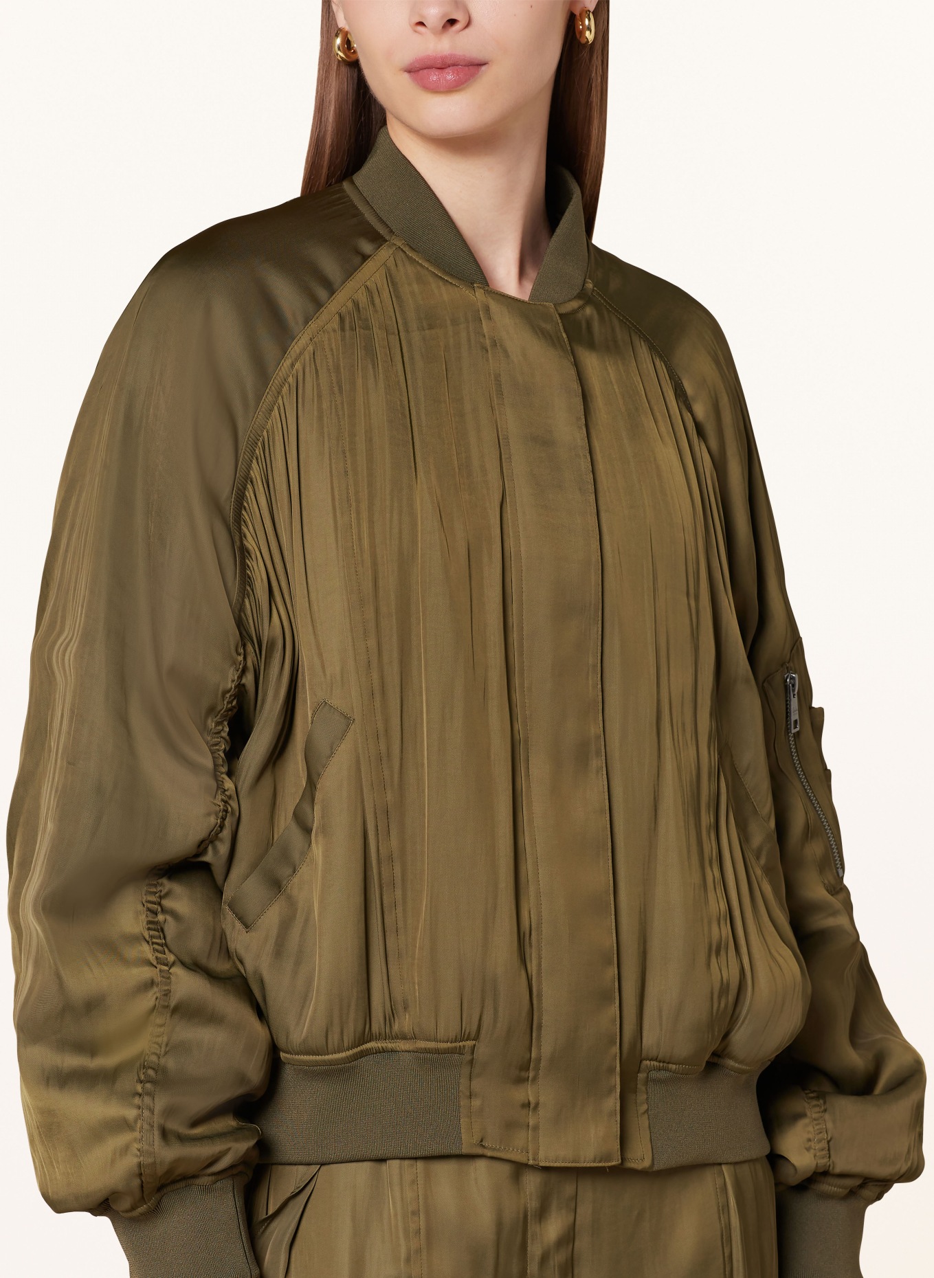 Lala Berlin Satin bomber jacket JORDIN, Color: OLIVE (Image 4)