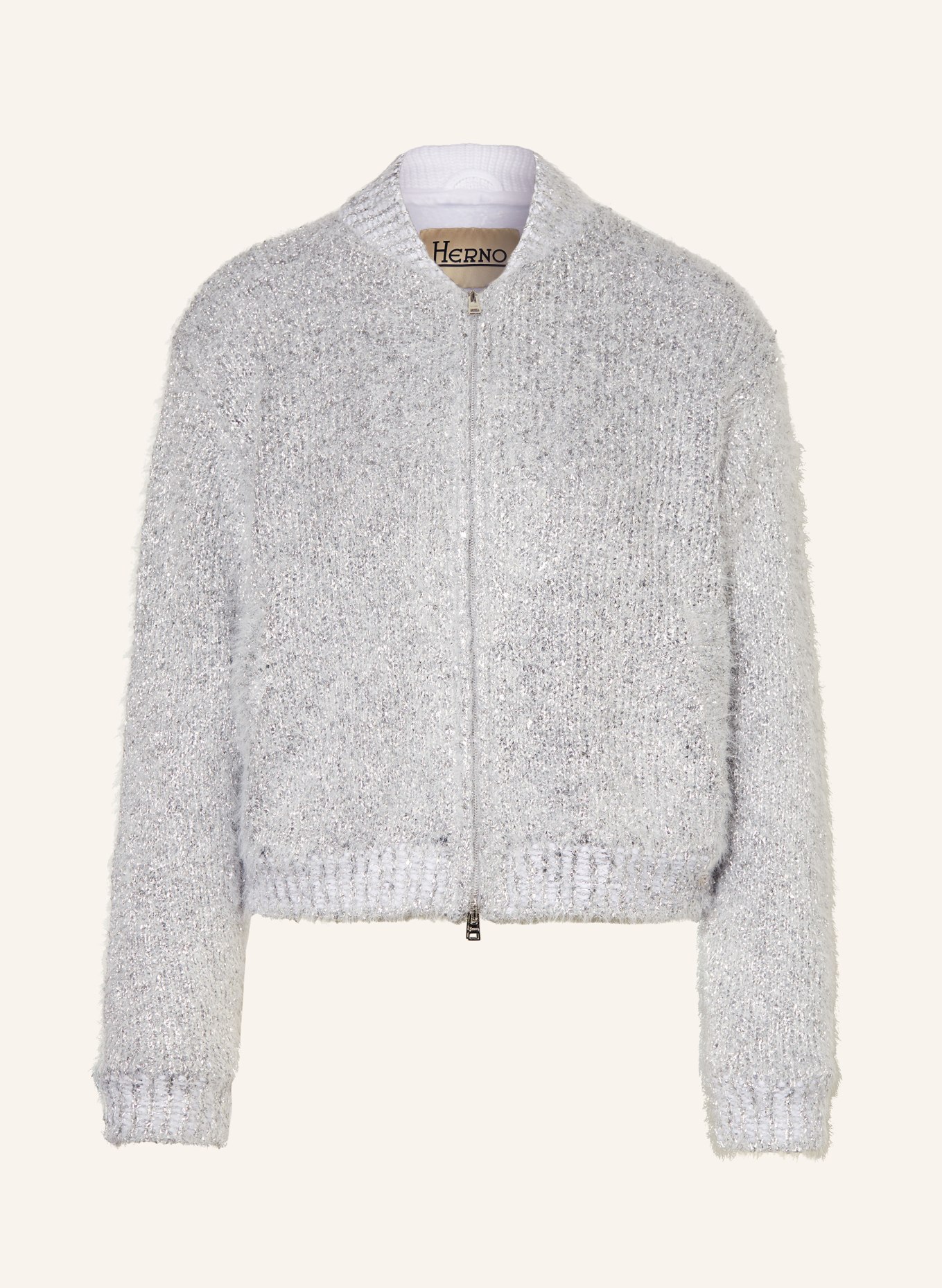 HERNO Knit bomber jacket with glitter thread, Color: WHITE/ SILVER (Image 1)