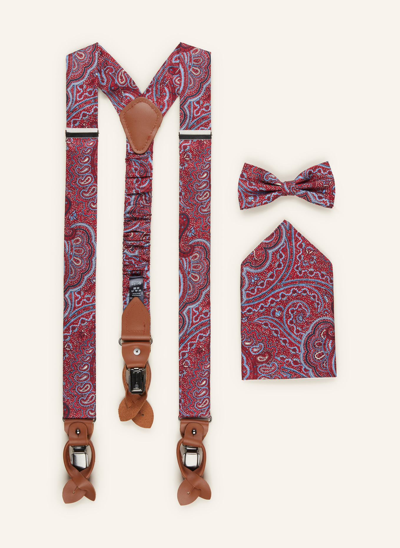 Prince BOWTIE Set: Suspenders, bow tie and pocket square, Color: 2500 M-ROT (Image 1)