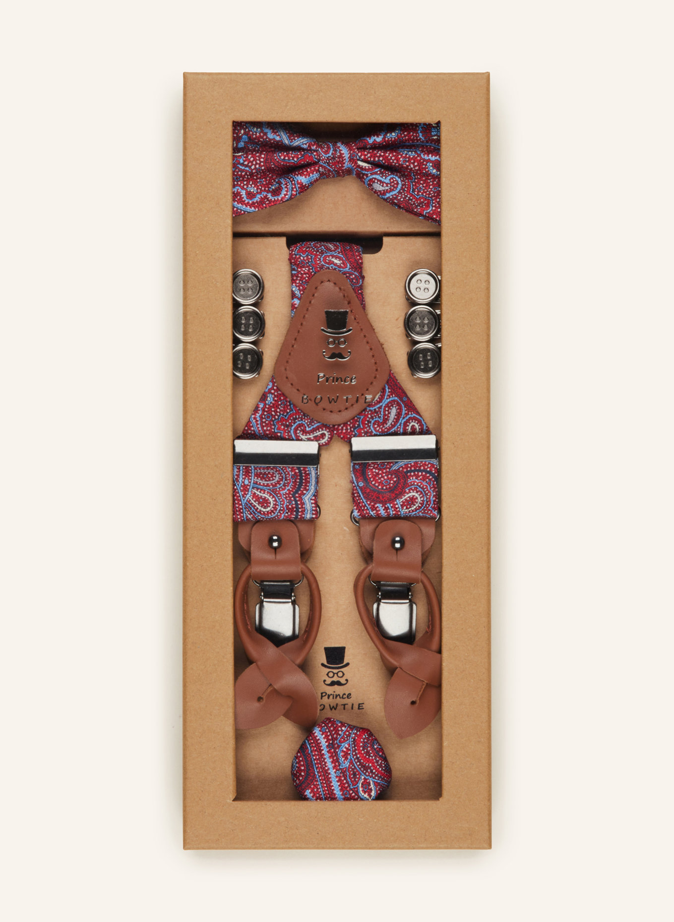 Prince BOWTIE Set: Suspenders, bow tie and pocket square, Color: 2500 M-ROT (Image 4)