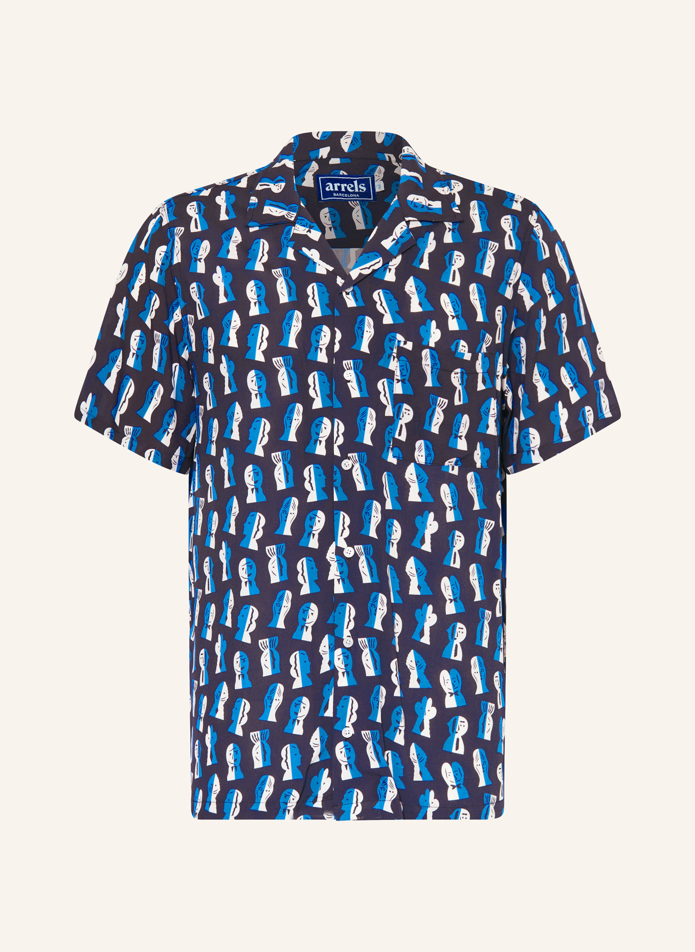 arrels BARCELONA Resort shirt NAVY PAPIER DECOUPE X SEVERIN MILLET comfort fit, Color: DARK BLUE/ BLUE/ WHITE (Image 1)