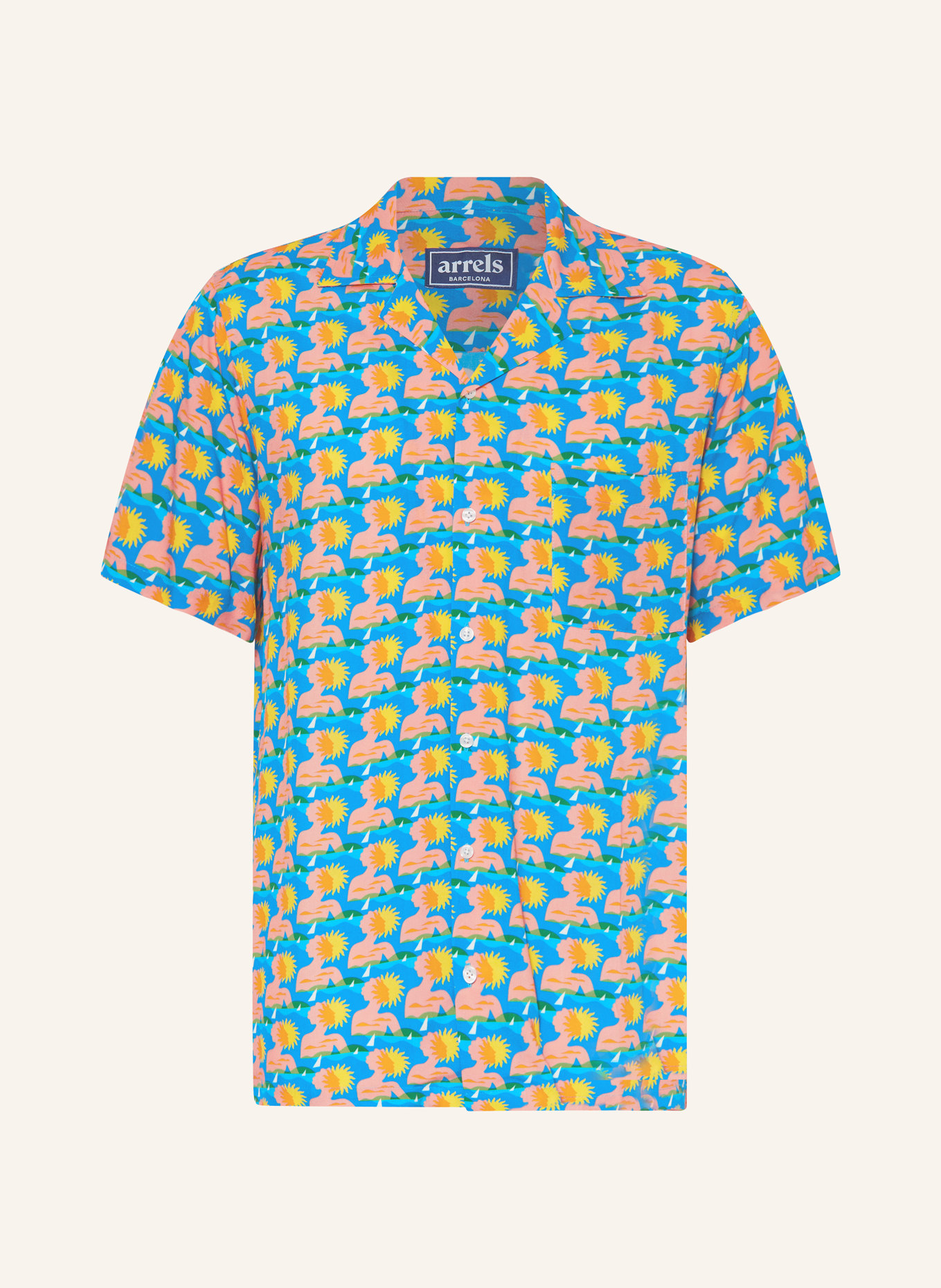 arrels BARCELONA Koszula z klapami BLUE SUNBATHING × ROB WILSON comfort fit, Kolor: NIEBIESKI/ POMARAŃCZOWY/ ŻÓŁTY (Obrazek 1)