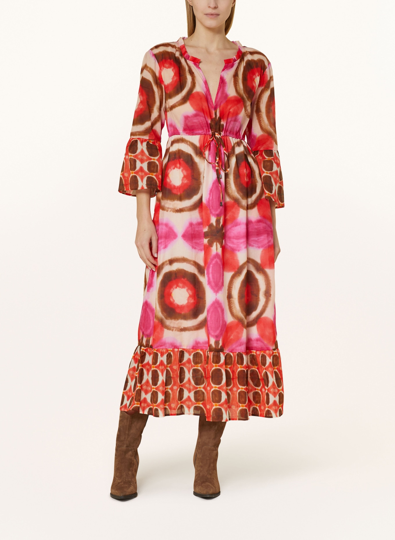 Grace Dress with 3/4 sleeves, Color: RED/ PINK/ BROWN (Image 2)