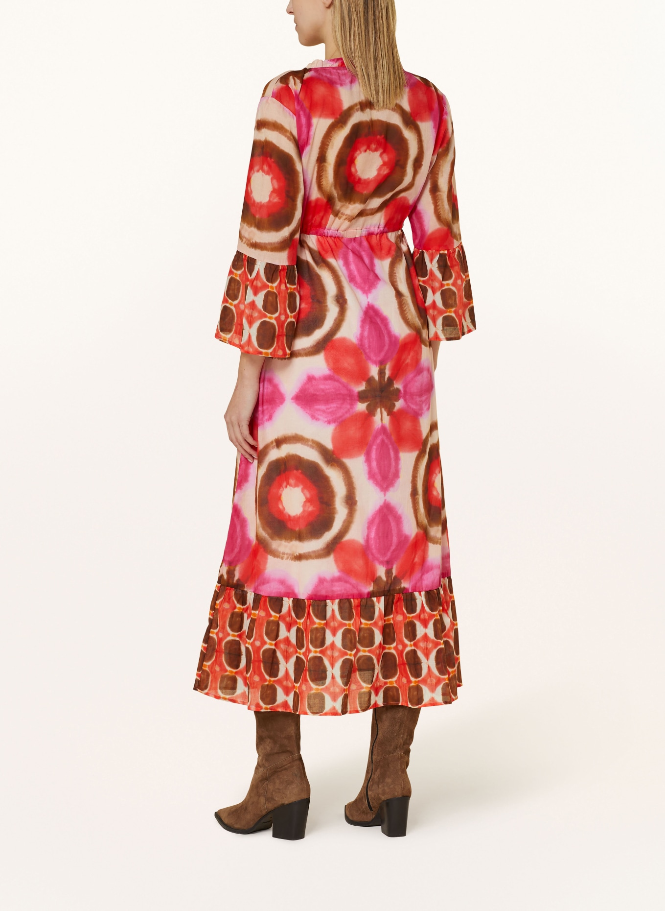 Grace Dress with 3/4 sleeves, Color: RED/ PINK/ BROWN (Image 3)