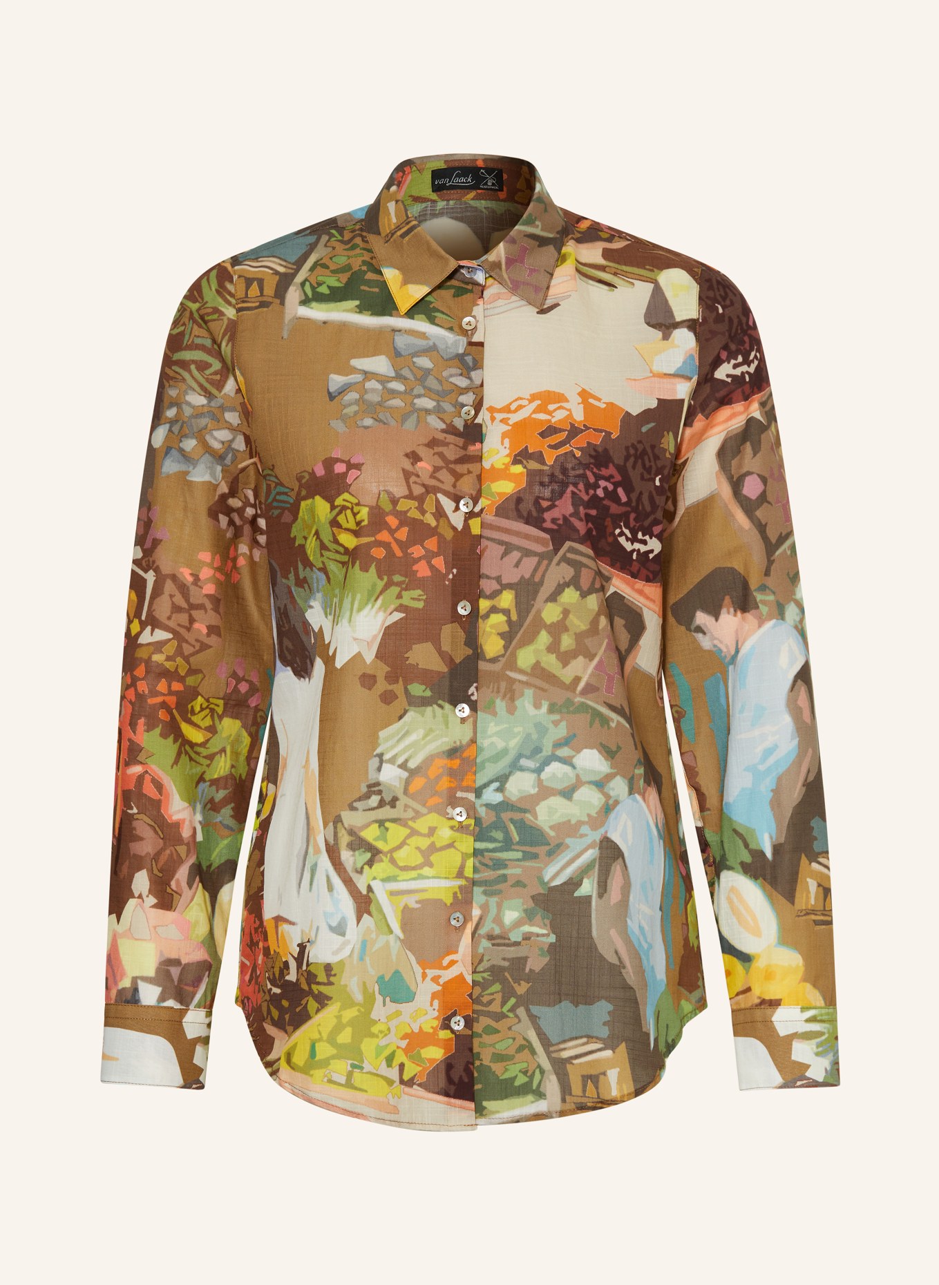 van Laack Shirt blouse CARRY, Color: BROWN/ LIGHT BROWN/ ORANGE (Image 1)
