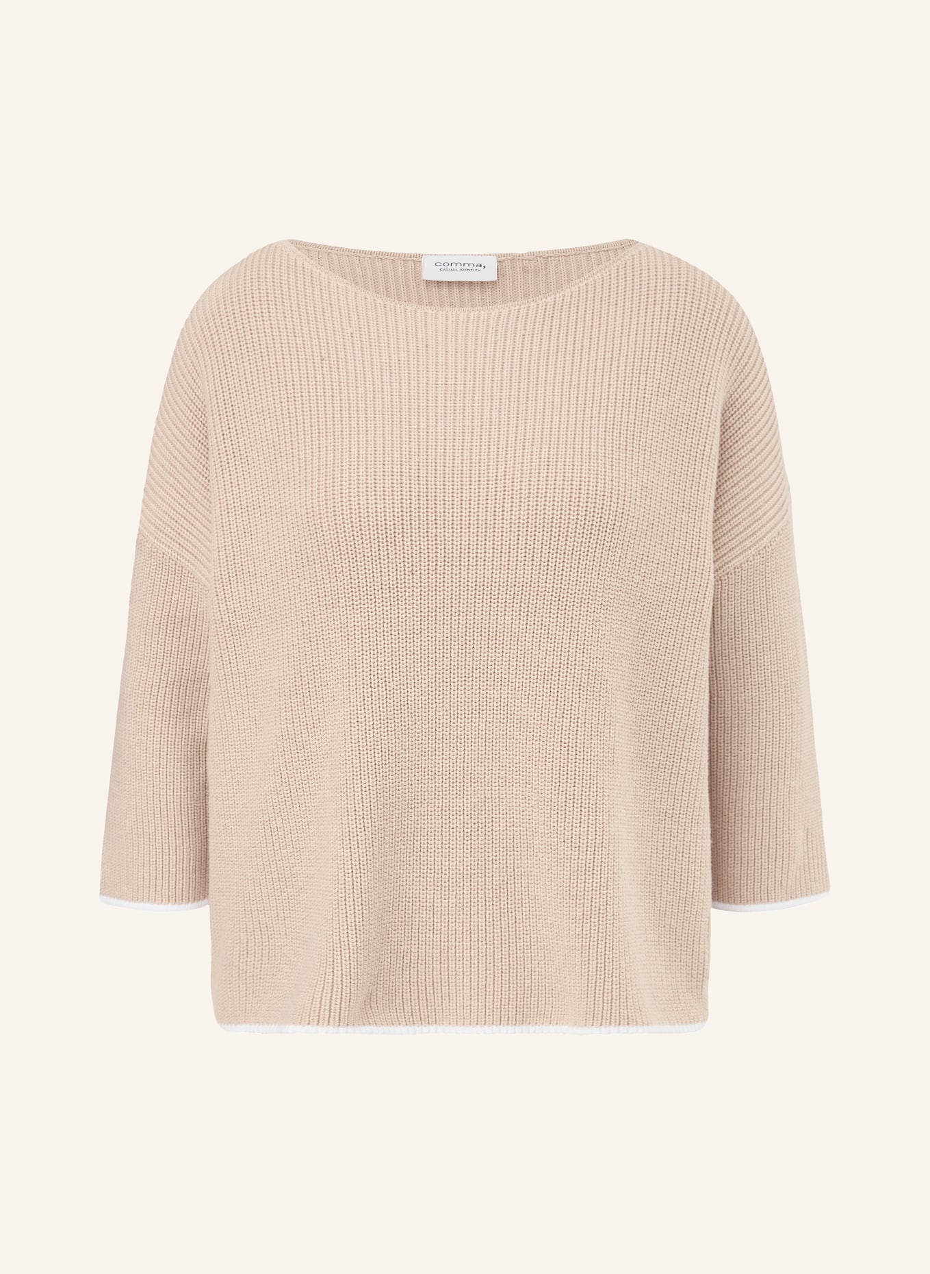 comma casual identity Sweater with 3/4 sleeves, Color: BEIGE/ WHITE (Image 1)