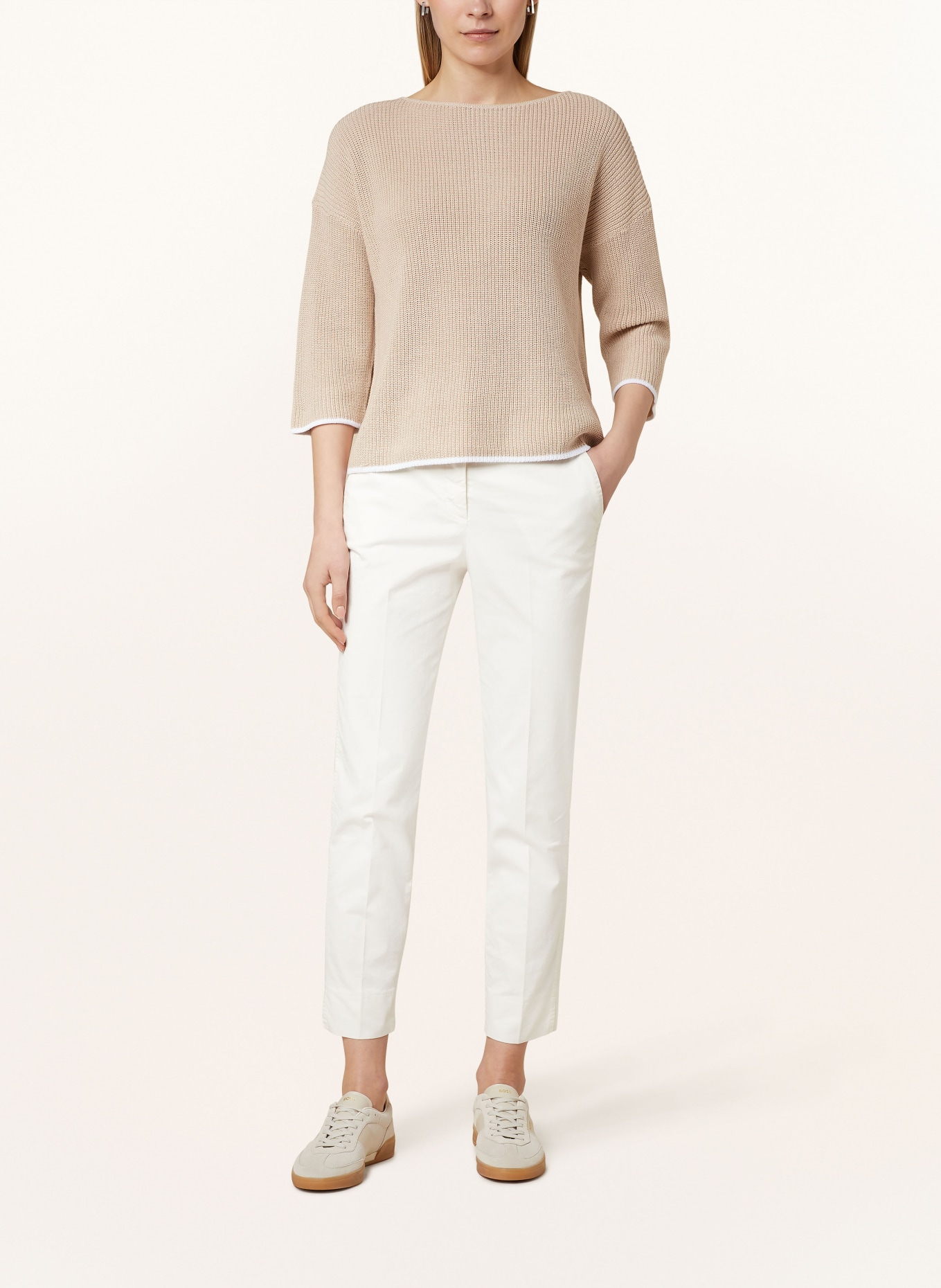 comma casual identity Sweater with 3/4 sleeves, Color: BEIGE/ WHITE (Image 2)
