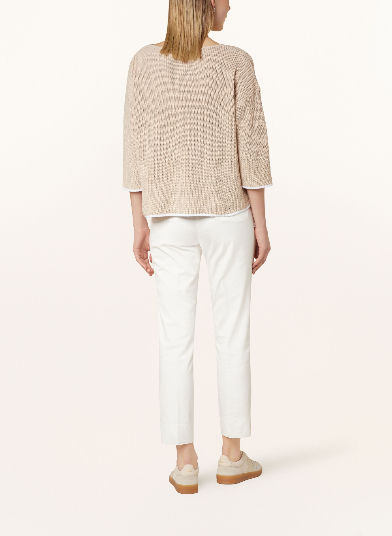 comma casual identity Sweater with 3/4 sleeves, Color: BEIGE/ WHITE (Image 3)