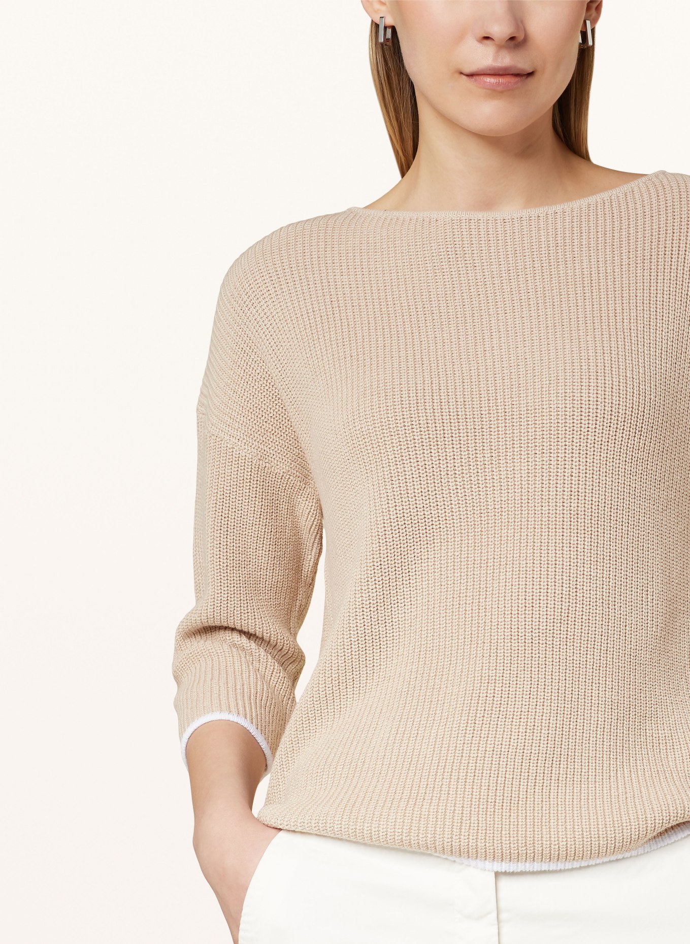 comma casual identity Sweater with 3/4 sleeves, Color: BEIGE/ WHITE (Image 4)
