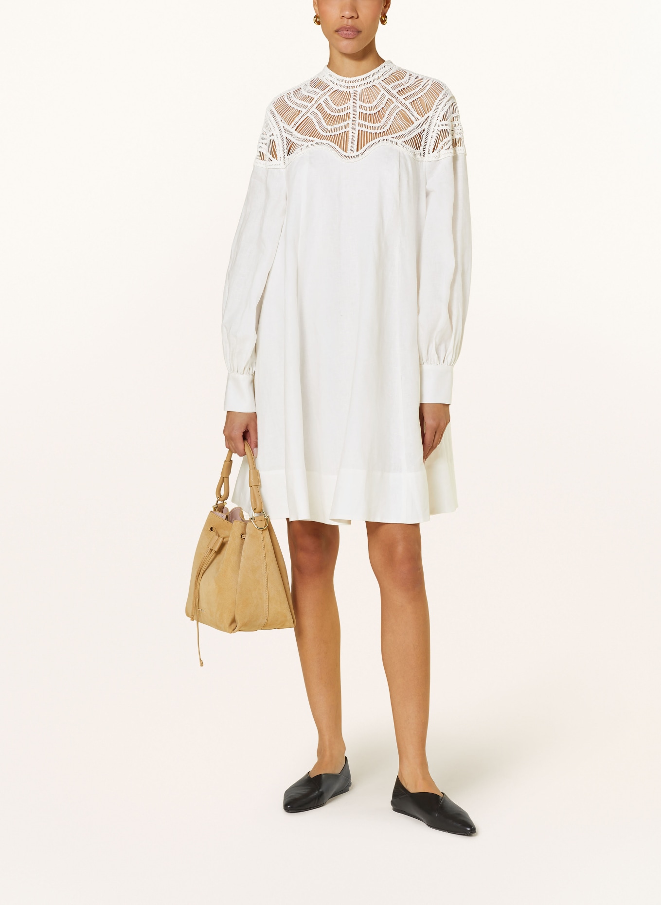 RIANI Linen dress with lace, Color: WHITE (Image 2)