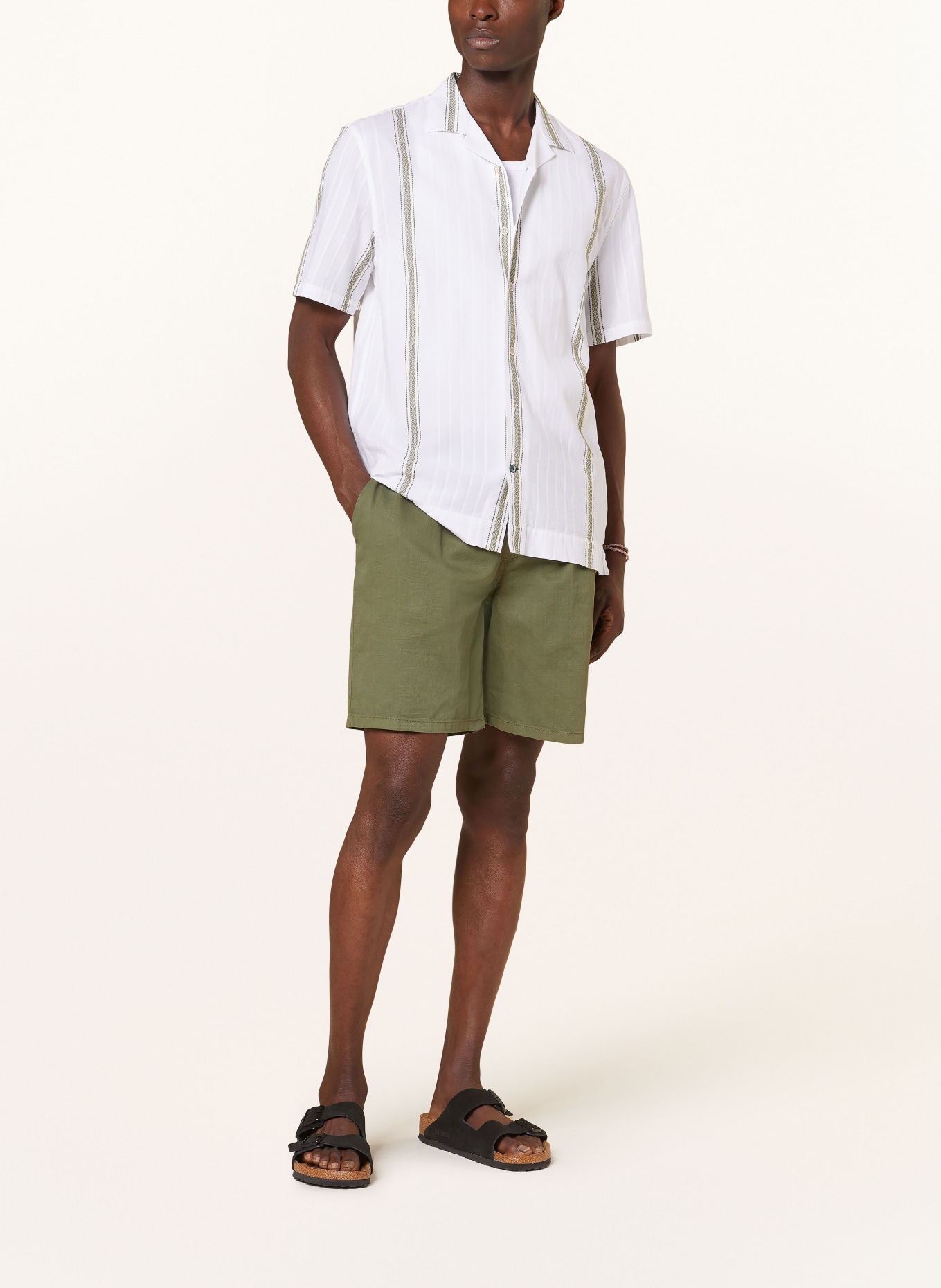 COLOURS & SONS Resort shirt MYKONOS regular fit, Color: WHITE/ OLIVE (Image 2)