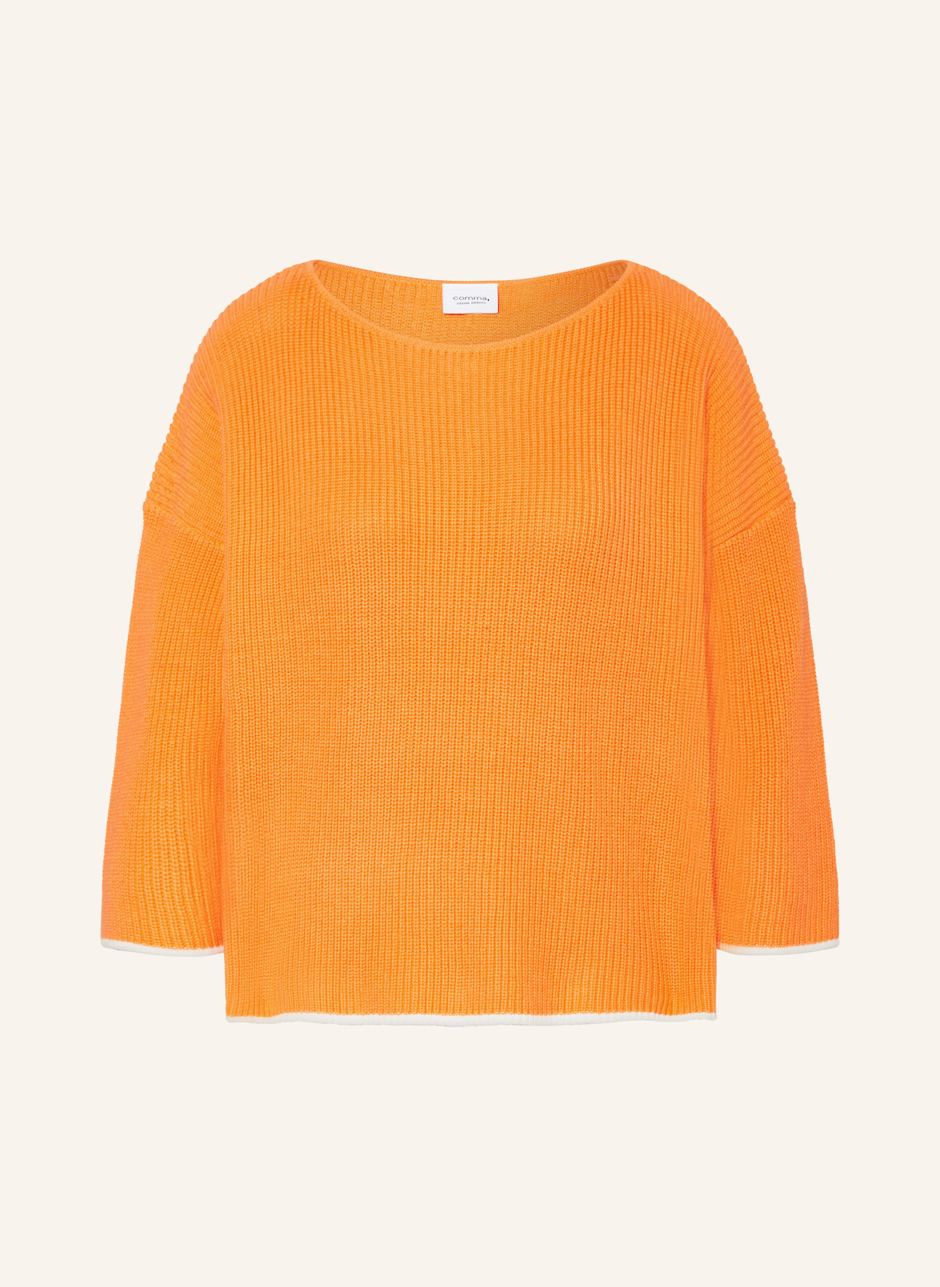 comma casual identity Sweater with 3/4 sleeves, Color: ORANGE/ WHITE (Image 1)