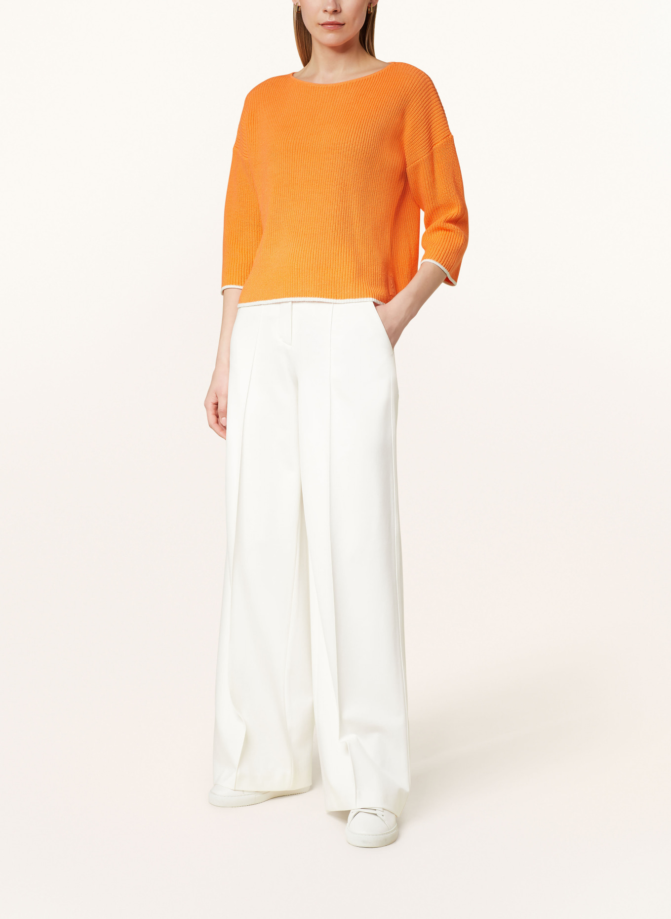comma casual identity Sweater with 3/4 sleeves, Color: ORANGE/ WHITE (Image 2)