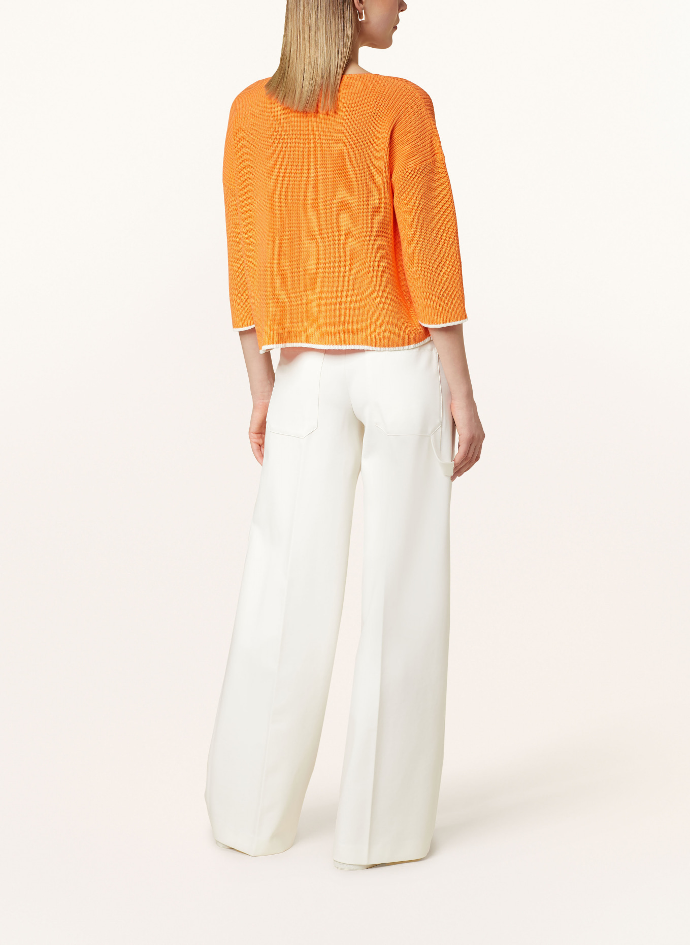 comma casual identity Sweater with 3/4 sleeves, Color: ORANGE/ WHITE (Image 3)