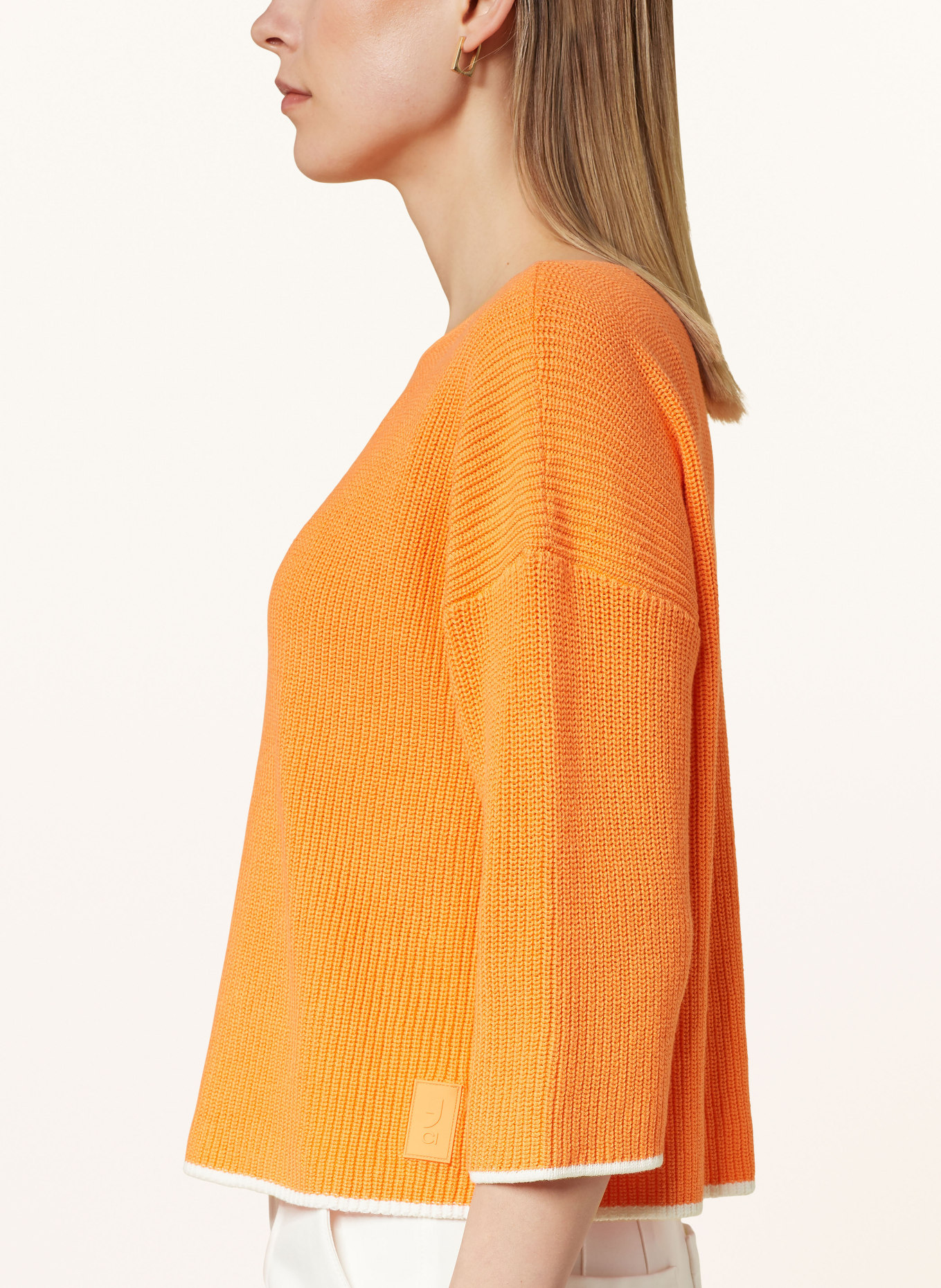 comma casual identity Sweater with 3/4 sleeves, Color: ORANGE/ WHITE (Image 4)
