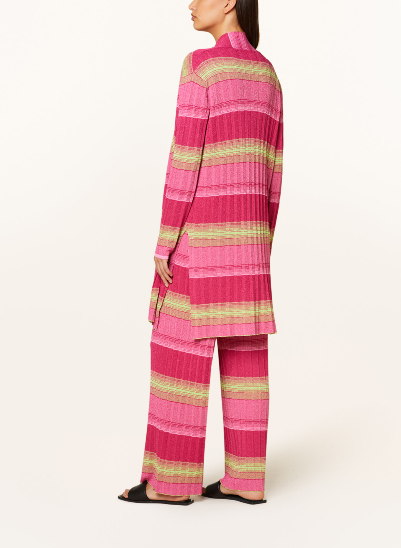 darling harbour Knit cardigan with pleats and glitter thread, Color: PINK RINGEL (Image 3)