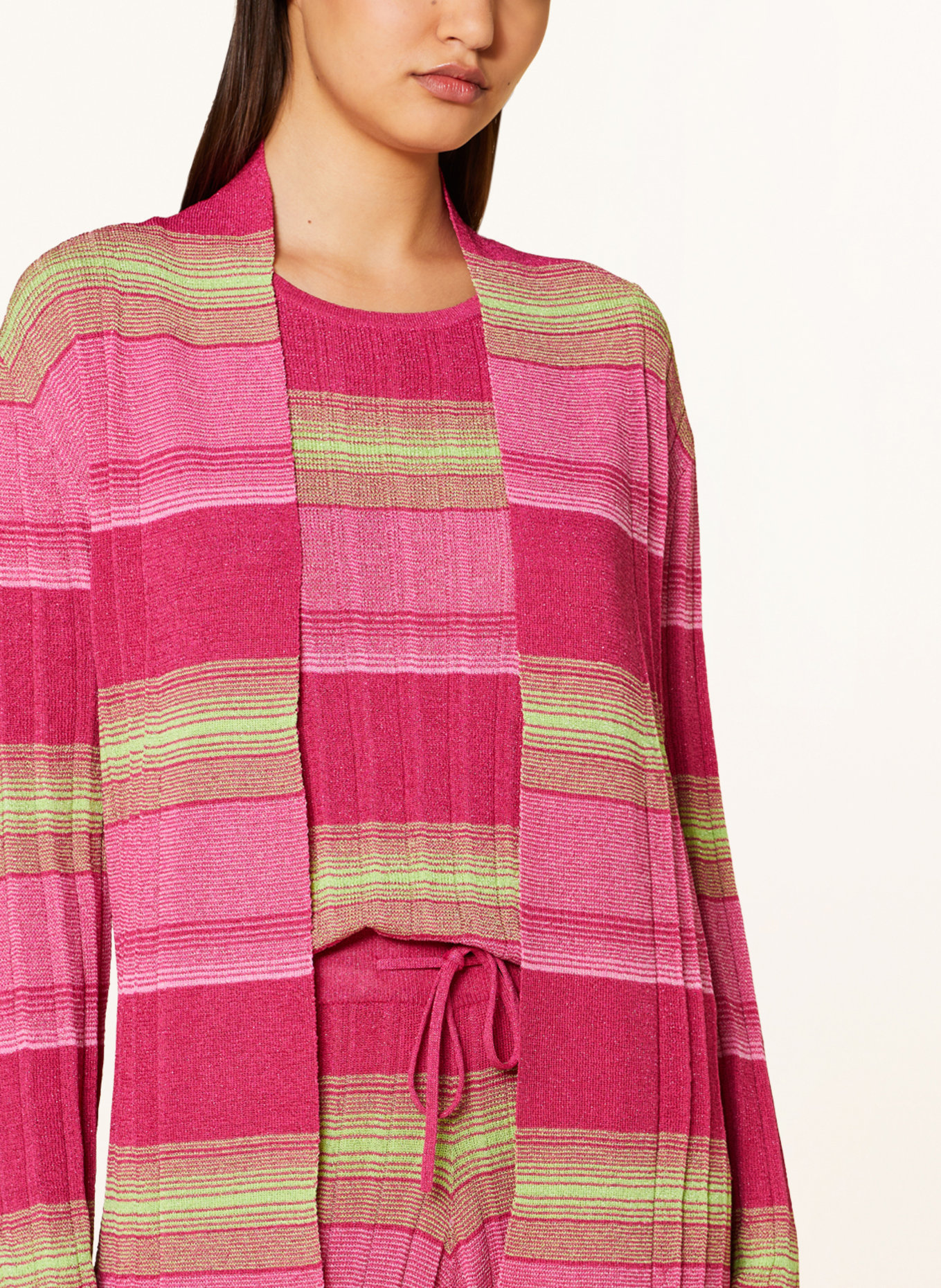 darling harbour Knit cardigan with pleats and glitter thread, Color: PINK RINGEL (Image 4)