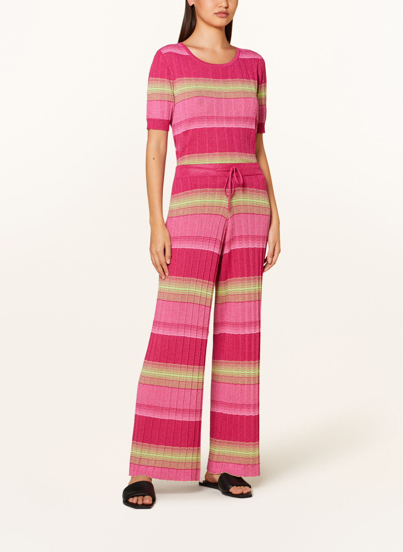 darling harbour Knit trousers with glitter thread, Color: PINK/ LIGHT GREEN/ PINK (Image 2)