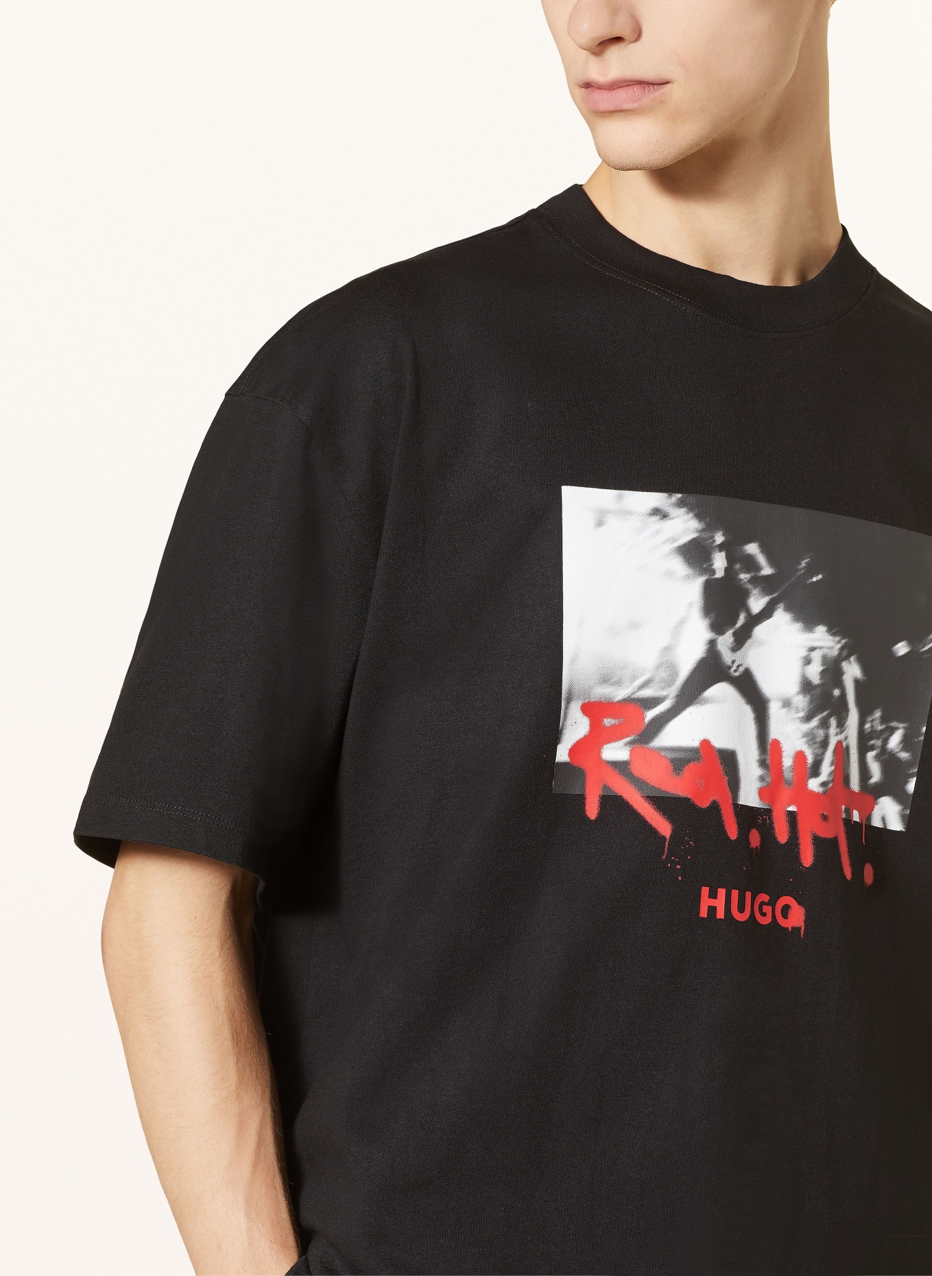 HUGO T-shirt DOMENADE, Color: BLACK/ WHITE/ RED (Image 4)