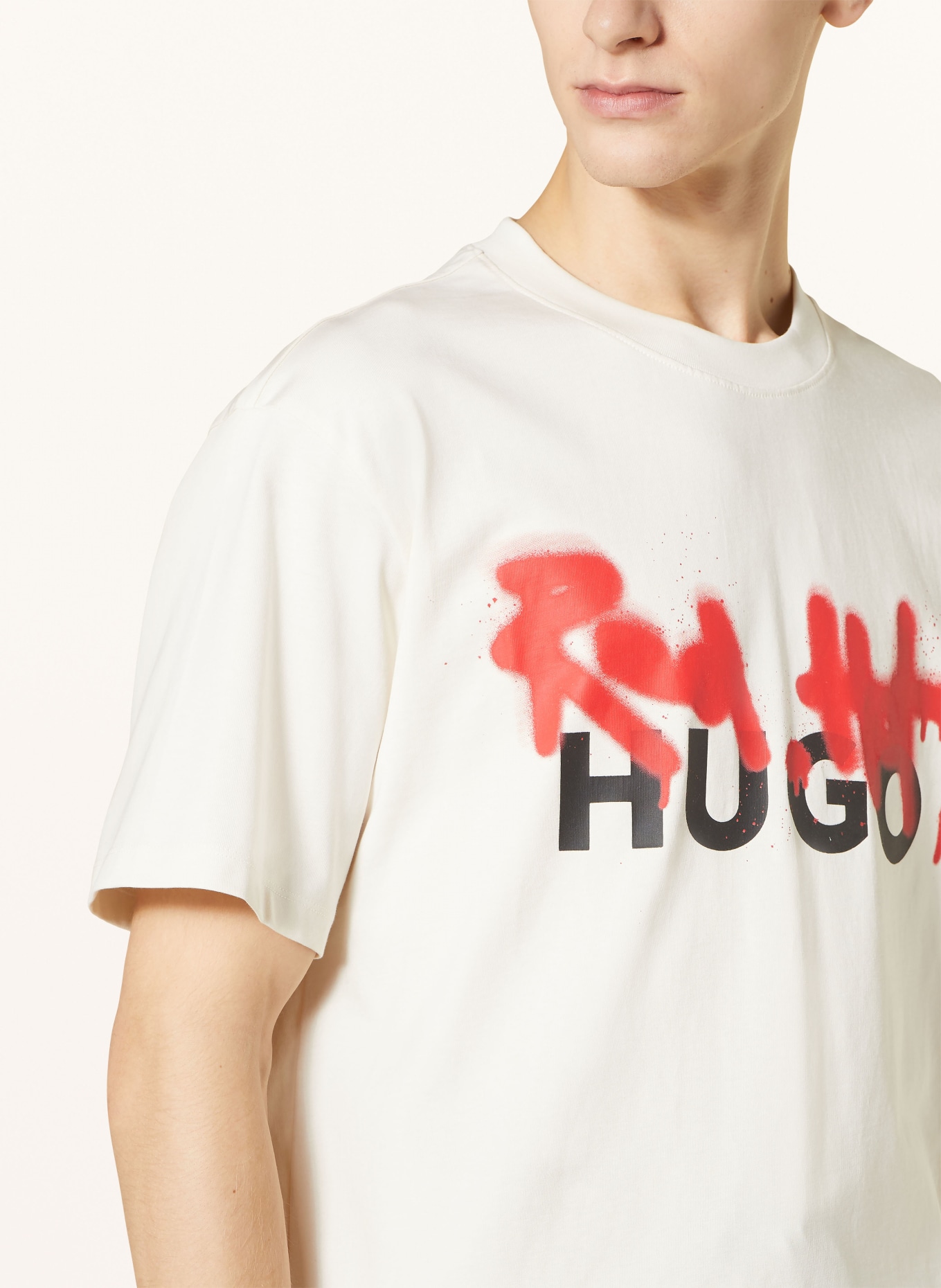 HUGO T-shirt DINRICKO, Color: CREAM/ BLACK/ RED (Image 4)