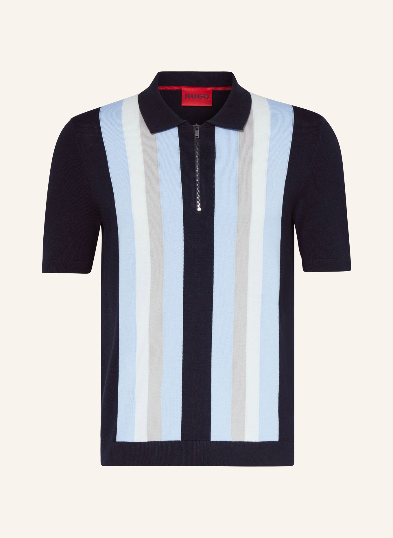 HUGO Knitted polo shirt SHOLPON, Color: DARK BLUE/ LIGHT BLUE/ BEIGE (Image 1)