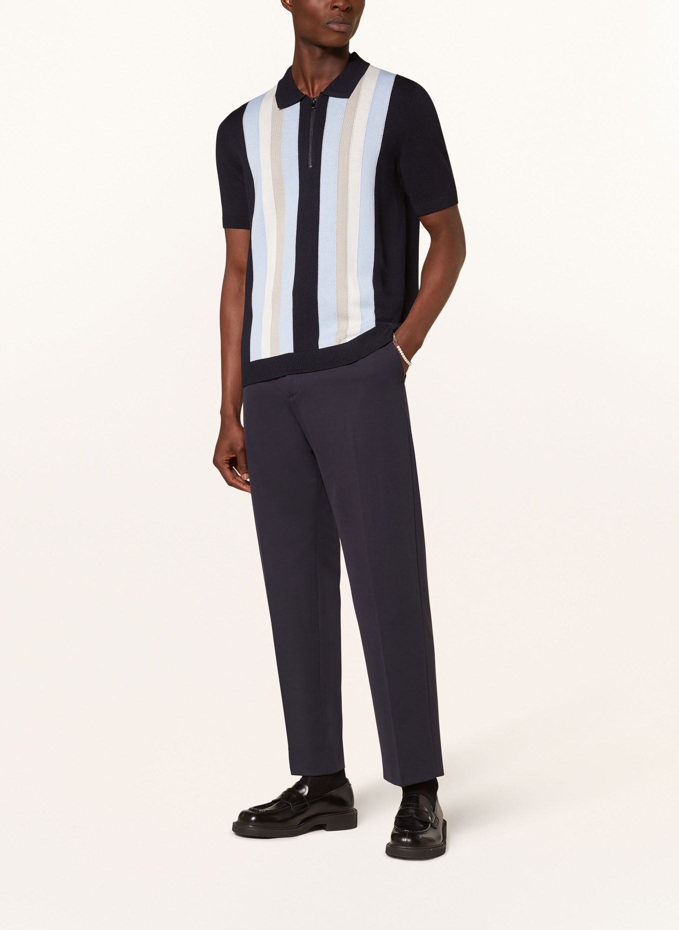 HUGO Knitted polo shirt SHOLPON, Color: DARK BLUE/ LIGHT BLUE/ BEIGE (Image 2)