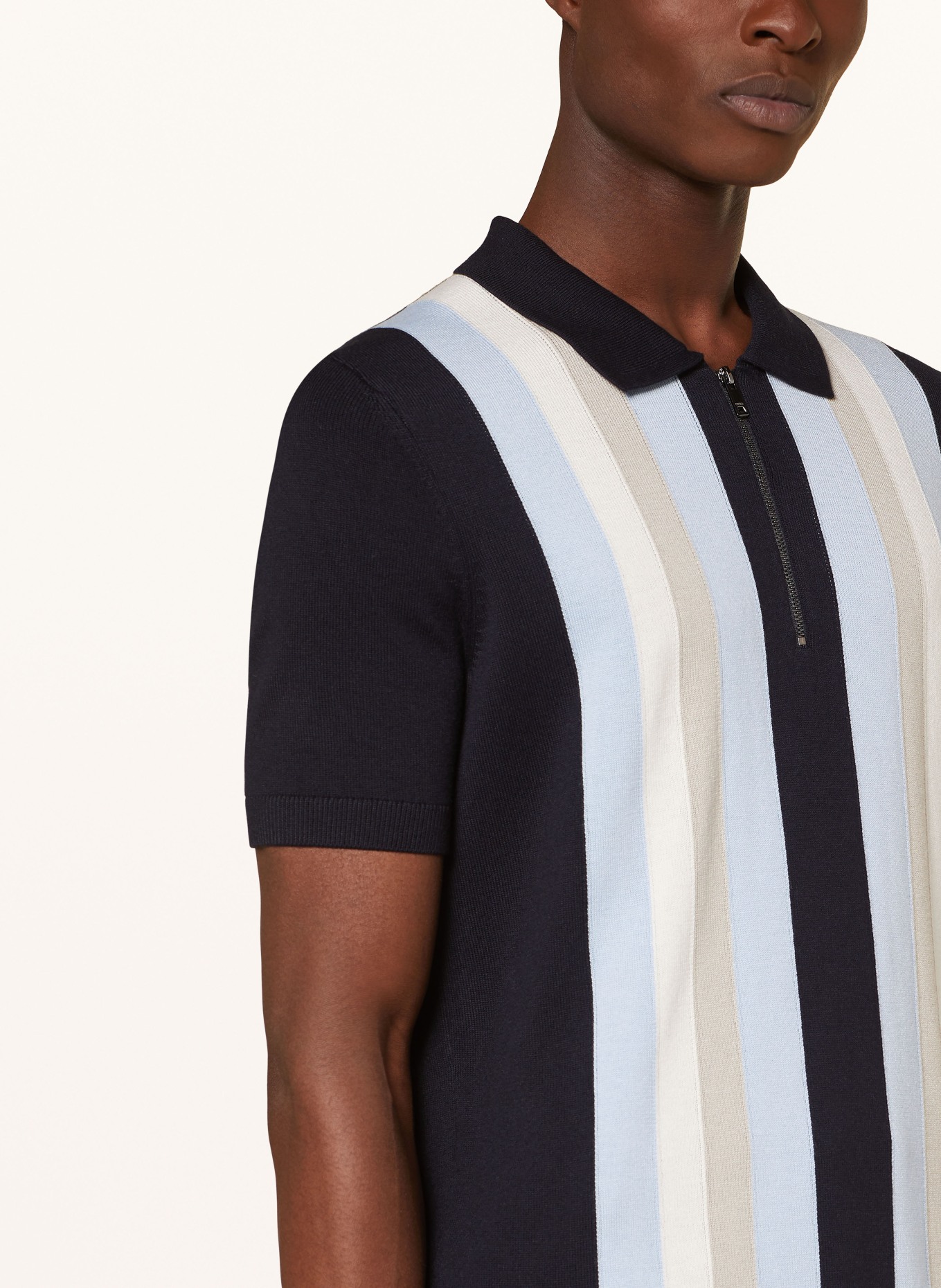 HUGO Knitted polo shirt SHOLPON, Color: DARK BLUE/ LIGHT BLUE/ BEIGE (Image 4)