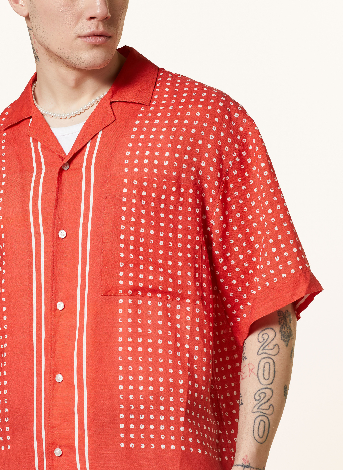 HUGO Koszula z klapami EGEENO comfort fit, Kolor: CZERWONY/ BIAŁY (Obrazek 4)