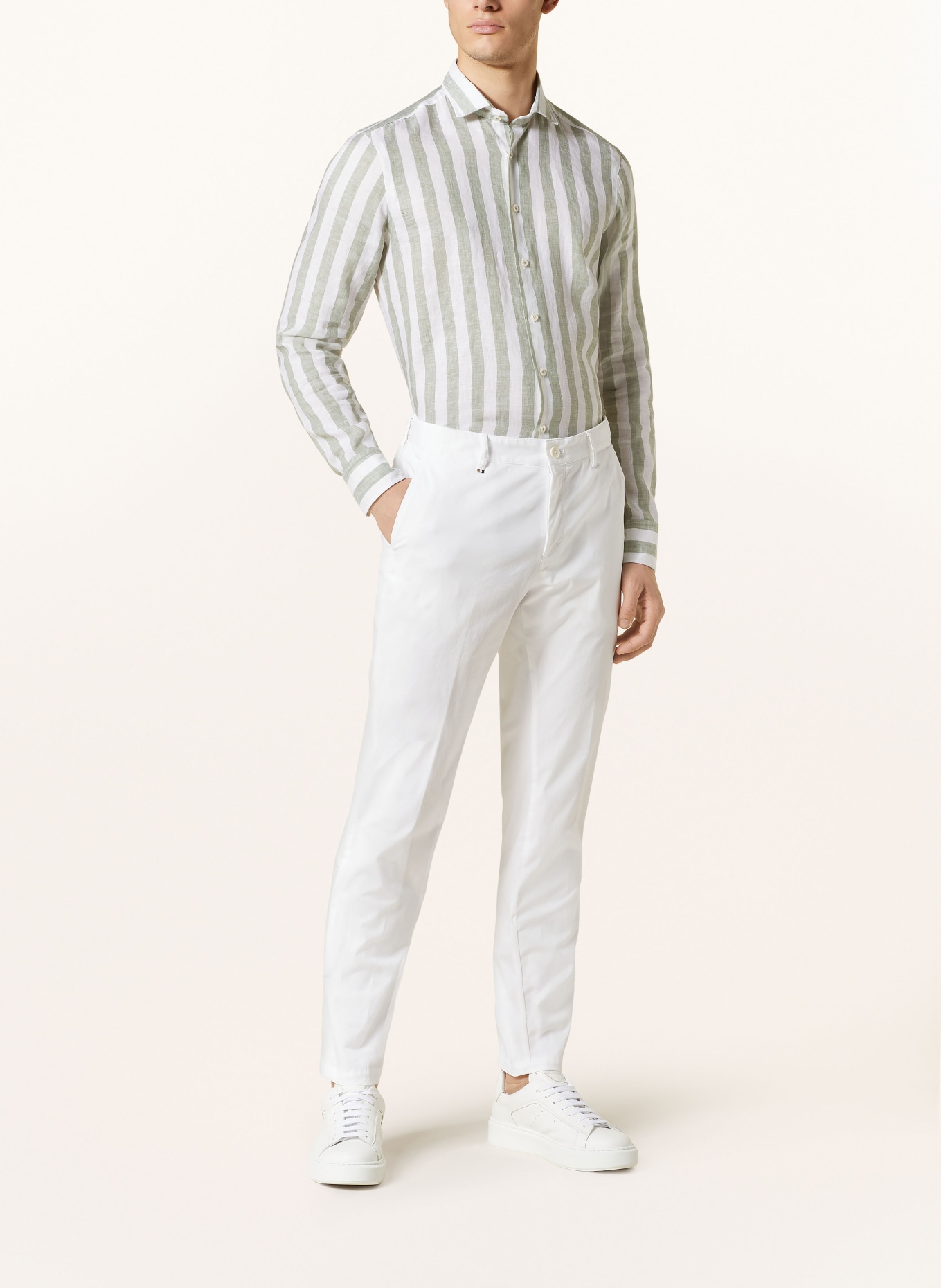 OLYMP SIGNATURE Leinenhemd Tailored Fit, Farbe: HELLGRÜN/ CREME (Bild 2)