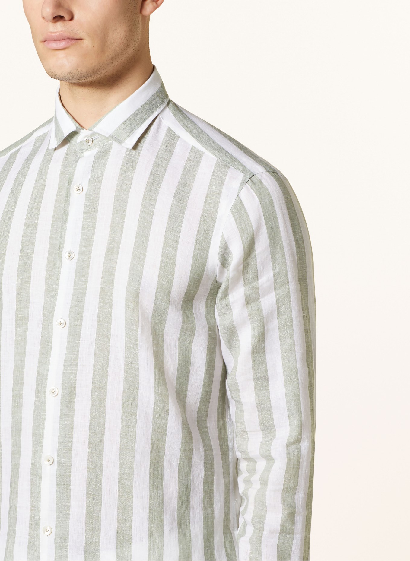 OLYMP SIGNATURE Koszula z lnu tailored fit, Kolor: JASNOZIELONY/ KREMOWY (Obrazek 4)