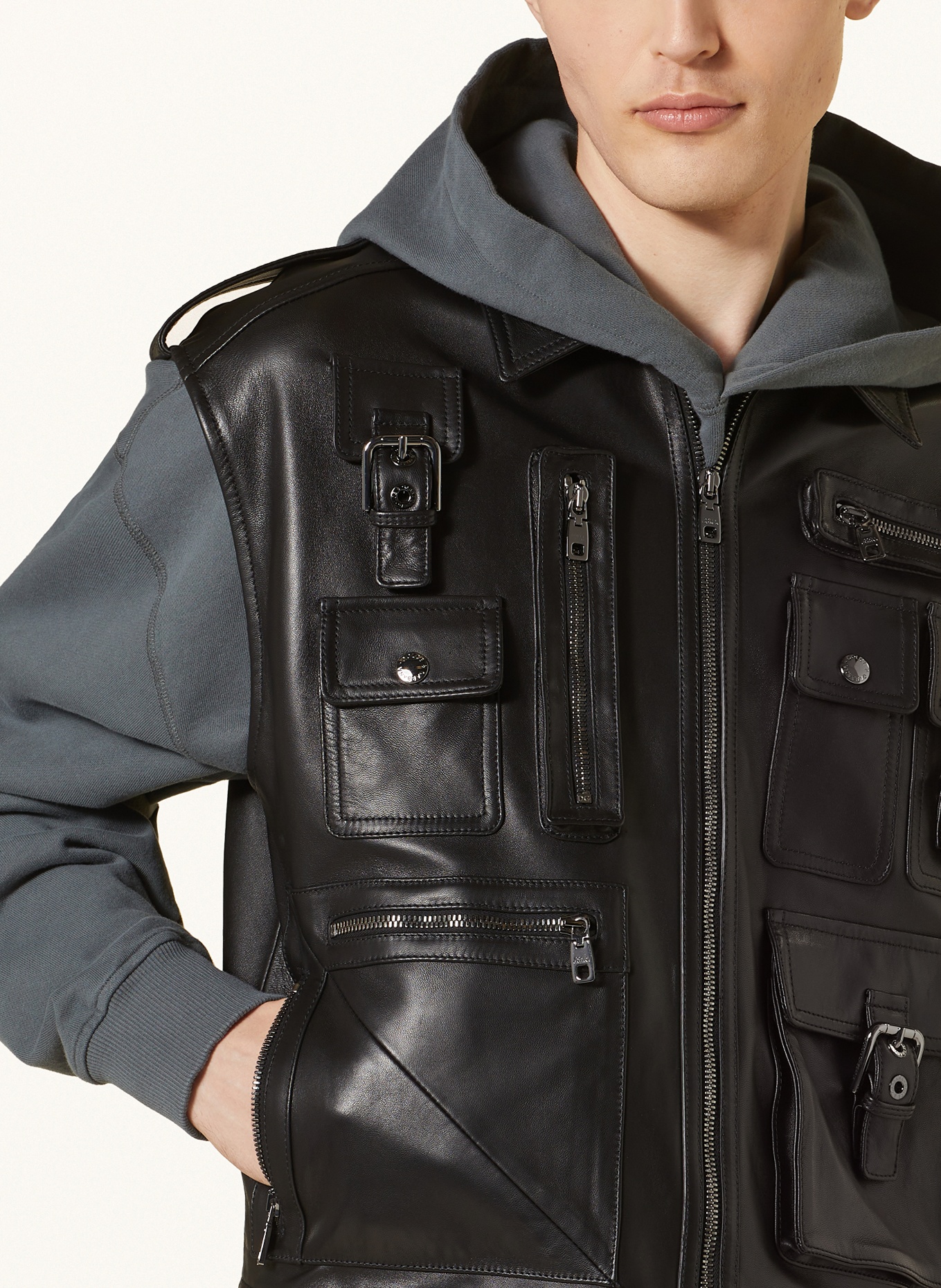 DOLCE & GABBANA Leather vest, Color: BLACK (Image 4)